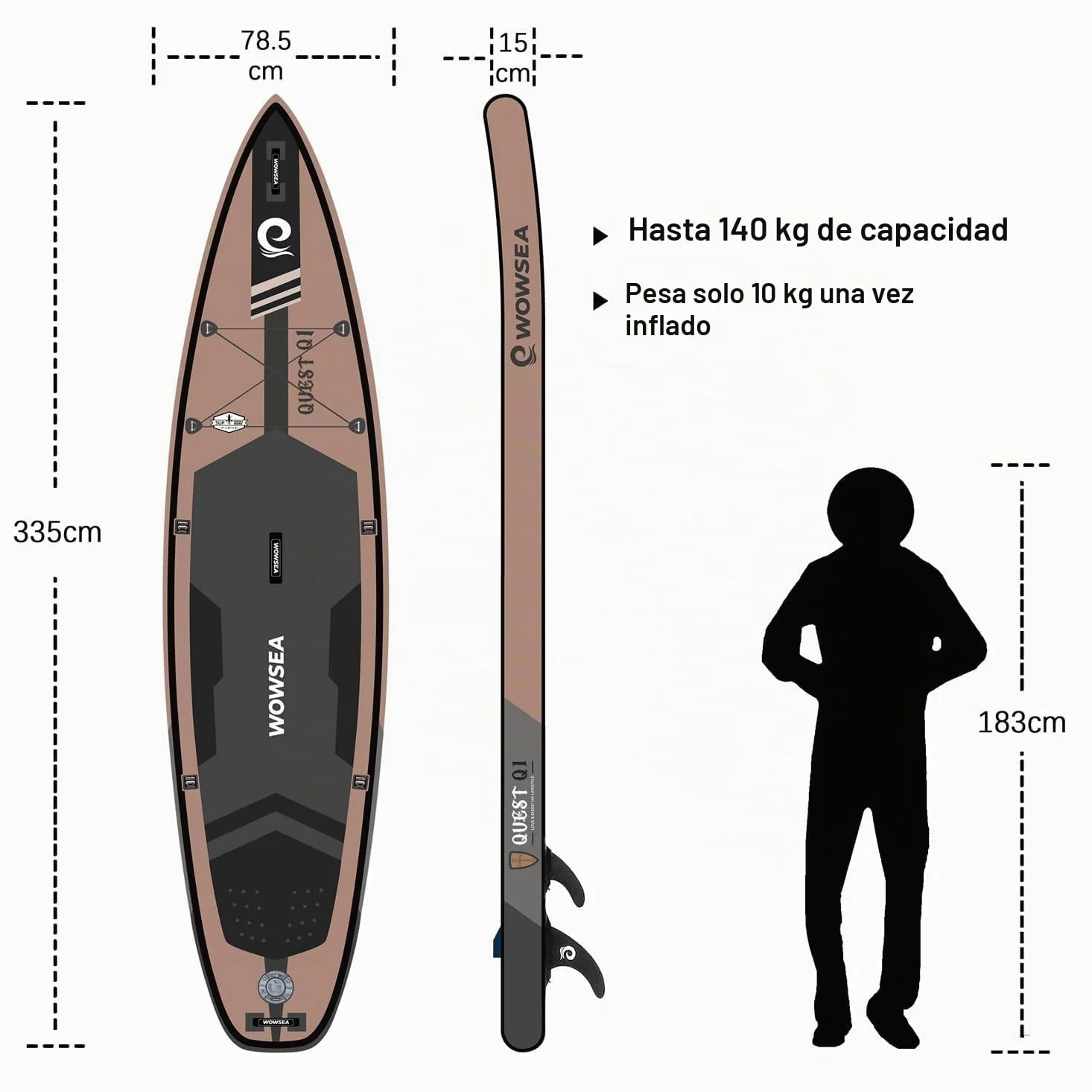 WOWSEA Quest Q1 Stand Up Paddle Board Hinchable, Durable y Estable Niños Sup Tabla Inflable, Sup Hinchable Agradable, Buena Opción para La Enseñanza Acuática y Recreación