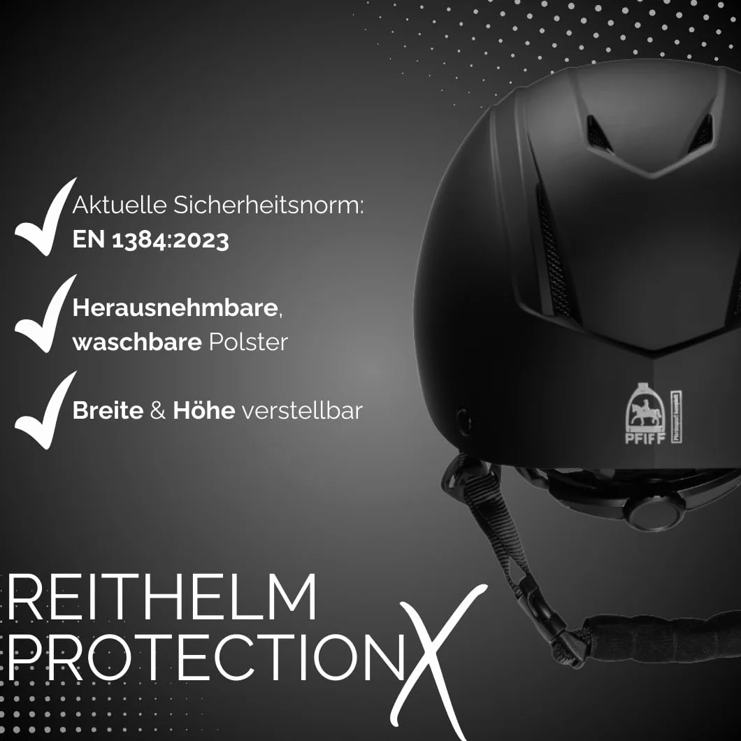 PFIFF 103119 ProtectionX - Casco de equitación para Adultos, tamaño Ajustable, con Sistema de ventilación, Color Negro, Talla 52-56 cm (S) y 55-59 cm (M)