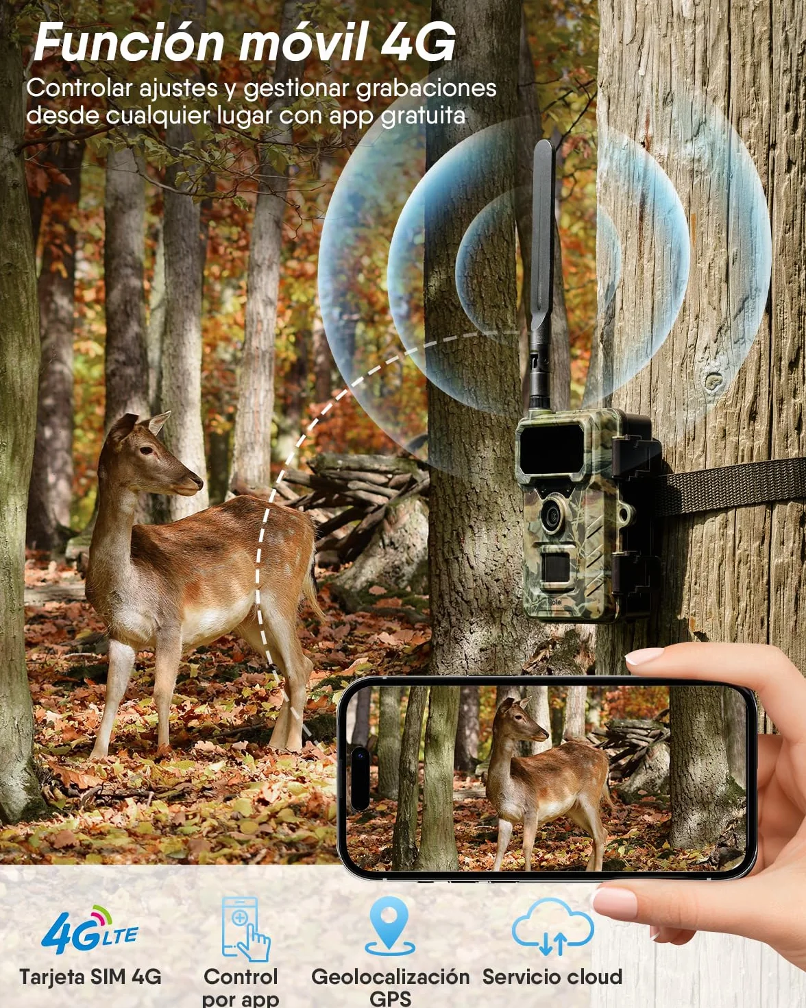 Cámara de Caza 4G Rollei, 4K Camara Fototrampeo con Tarjeta Sim y App y Sensor de Movimiento Cámara de Fotos Trampeo Caza Infrarroja con Visión Nocturna Tarjeta SD de 32GB IP66,Cámara-Caza-Fototrampeo