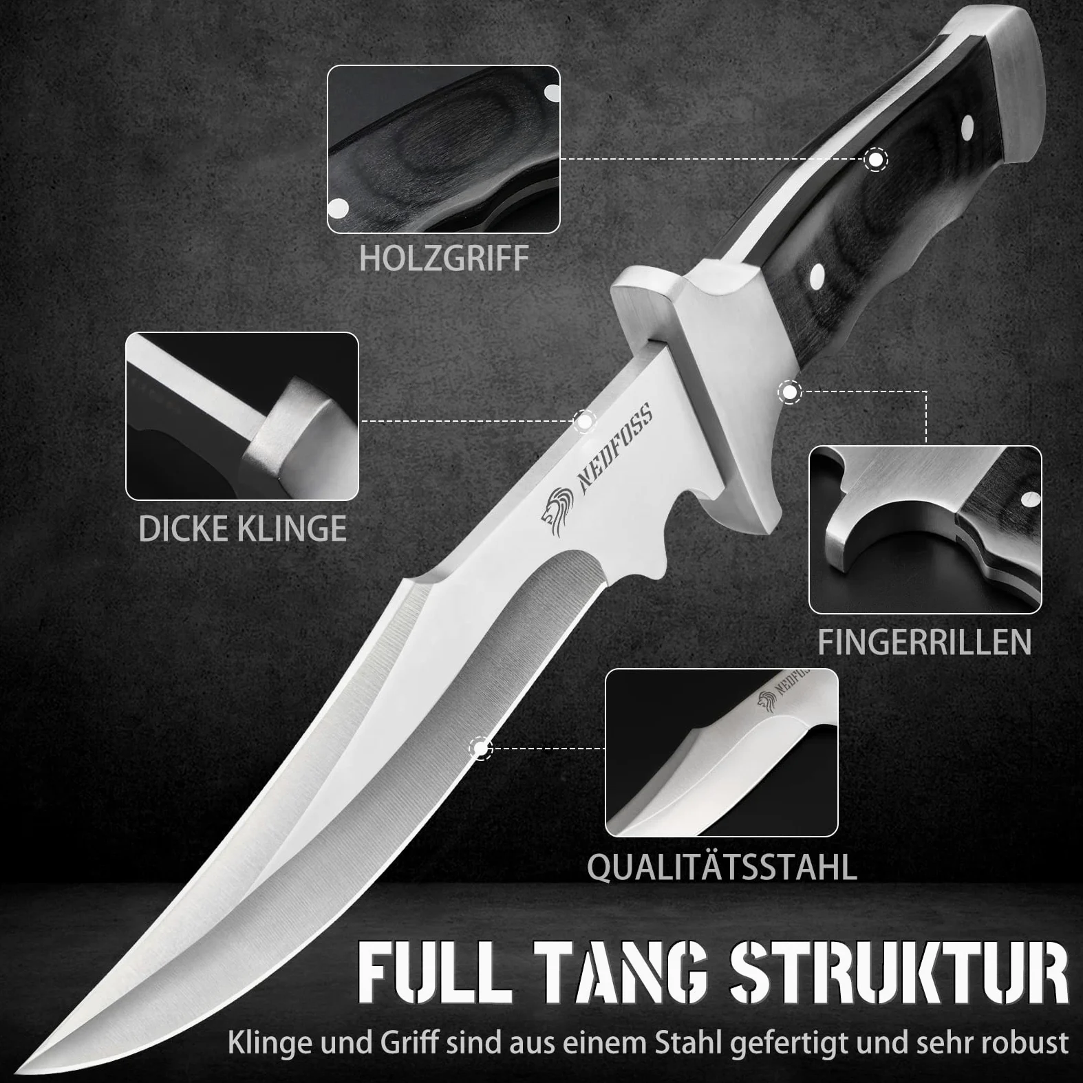 NedFoss TIGER cuchillo supervivencia, cuchillo bushcraft,cuchillo de caza,cuchillo camping,Hoja fija afilada para exteriores, full tang, acampada supervivencia