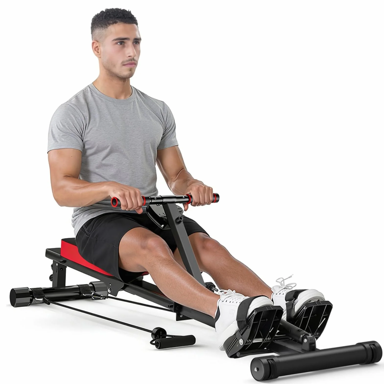 Máquina de remo hidráulica para el hogar, 12 niveles de resistencia, capacidad de carga de 180 kg, entrenamiento de cuerpo completo, máquina de remo