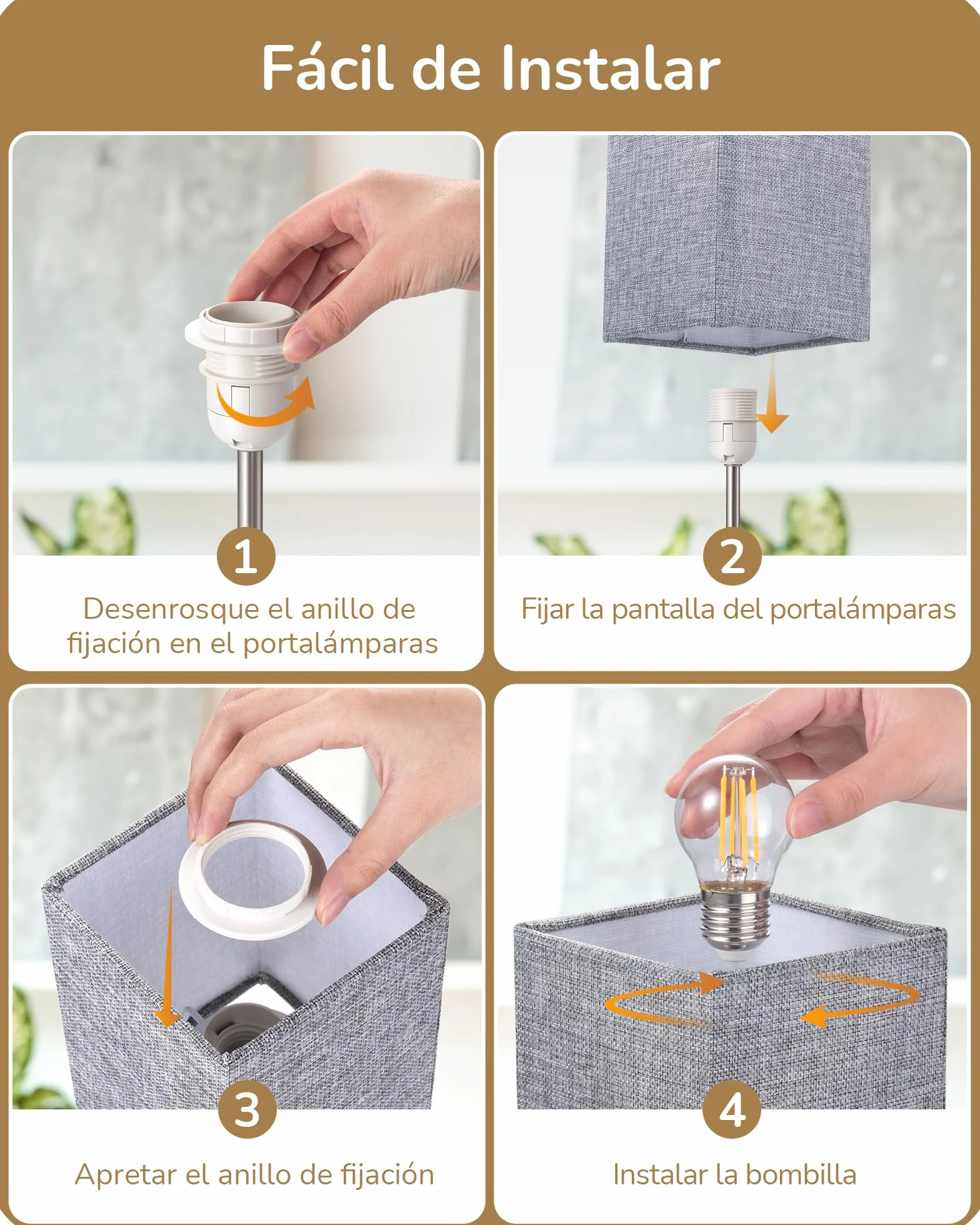 EDISHINE Lámpara de Noche LED Regulable Táctil 2 Lámparas de Mesa Modernas con Puertos USB Gris