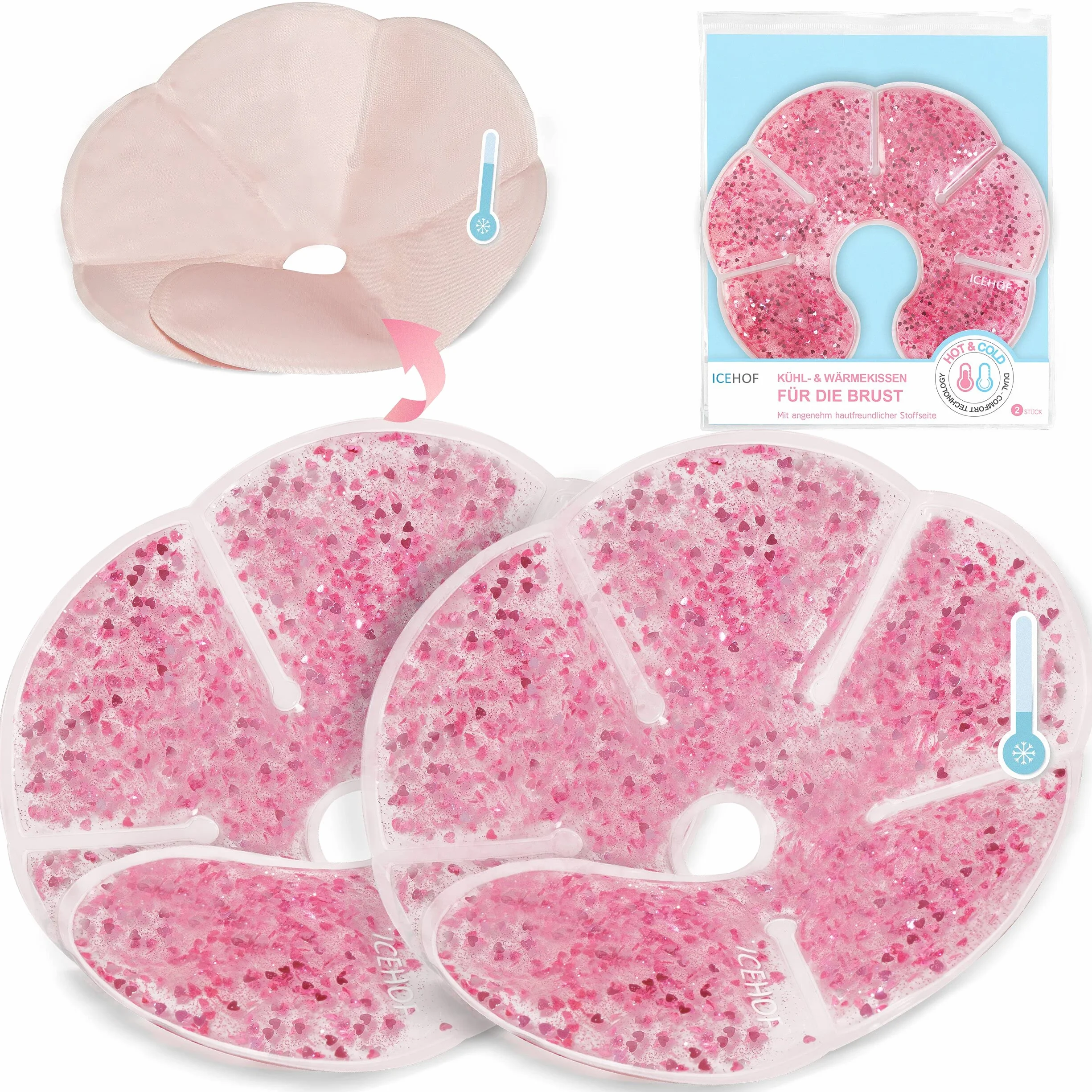 ICEHOF Bolsa Gel Frío para Pecho [2x] - Accesorio de Lactancia Compresas Gel Frío Seno Hielo Almohadillas Refrigeración