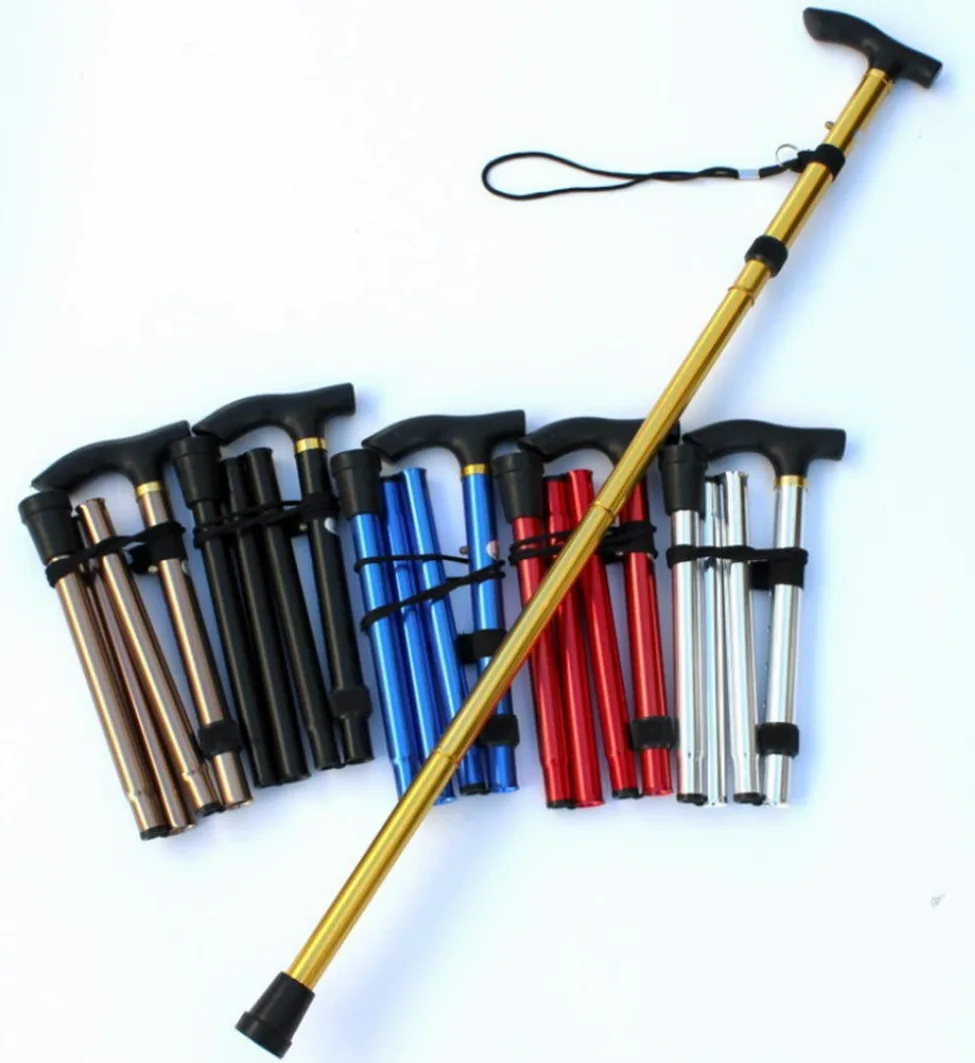 Bastón de aleación de Aluminio Ligero, bastón de Trekking con bastón Bastón Plegable de Aluminio Bastón de Trekking Plegable telescópico de Cuatro Secciones Bastón Antideslizante Muletas Ajustables