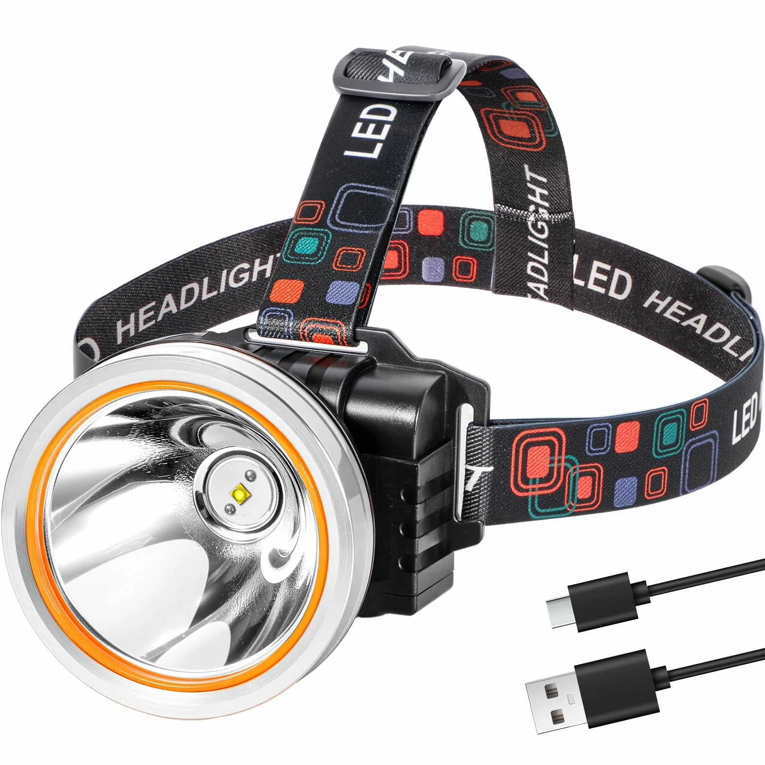 Kitness Luz de caza Coon de alto lúmenes, linterna frontal LED superbrillante, manos libres, impermeable y recargable, 2 modos de luz para caza, senderismo y pesca (luz blanca plateada)
