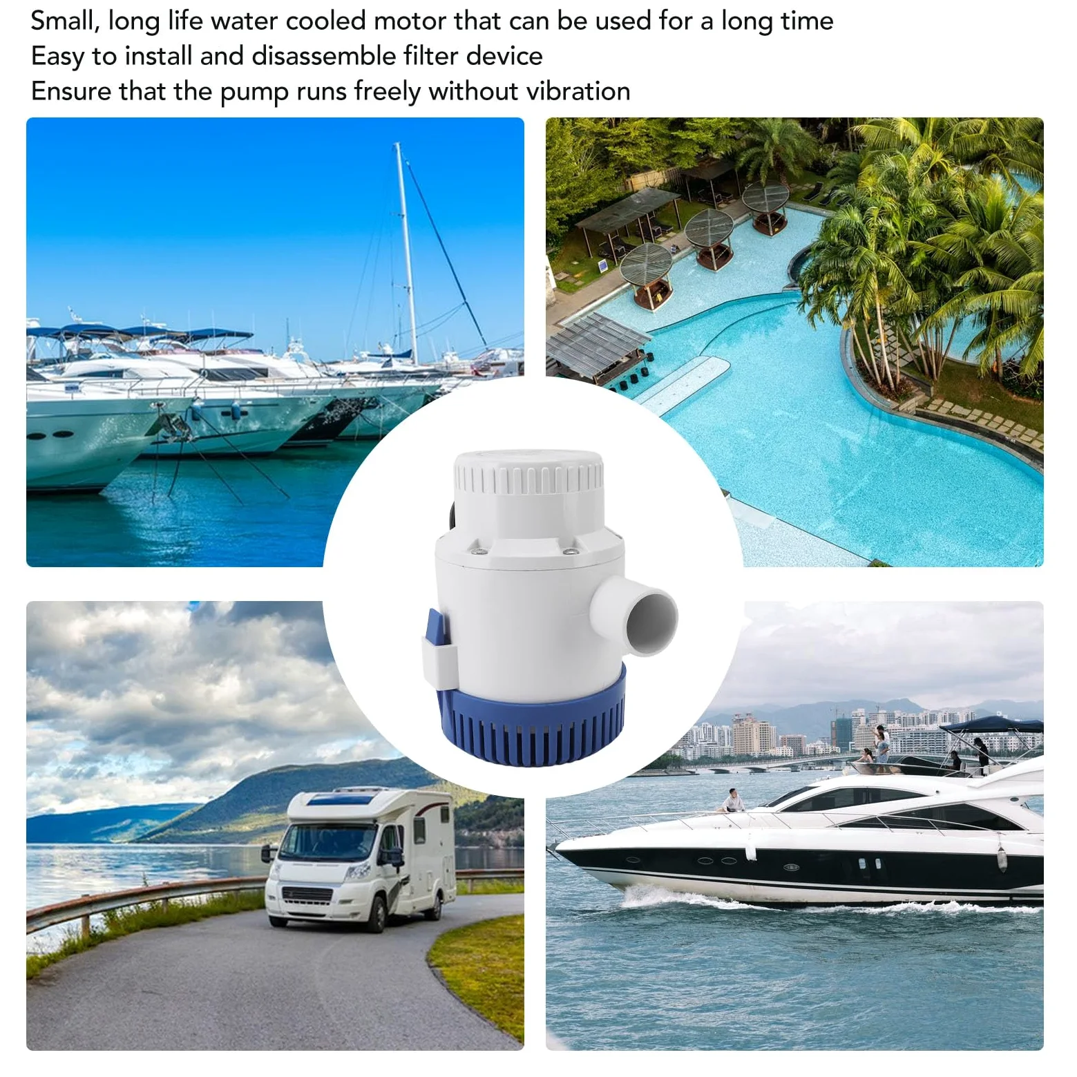 VBESTLIFE Bomba de Achique, Bomba de Achique Marina de 3700 GPH con Alto Flujo, de Sumergible Silenciosa para RV, ABS a Prueba de óxido, Compacta para Drenaje de Emergencia, 12 V (12V)