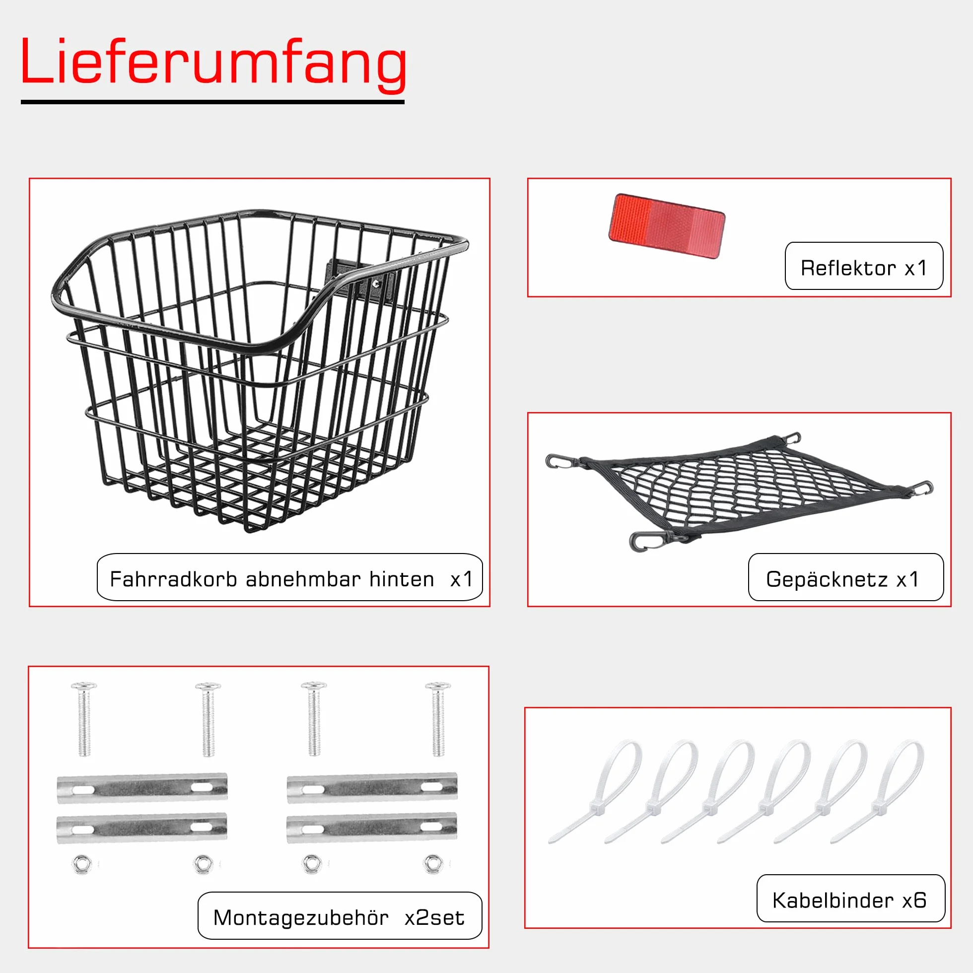 Cesta Trasera Bici Desmontable 20L con Accesorios de Montaje Red de Equipaje y Reflector Que se Adapta a la Mayoría de Los Portabicicletas Traseros