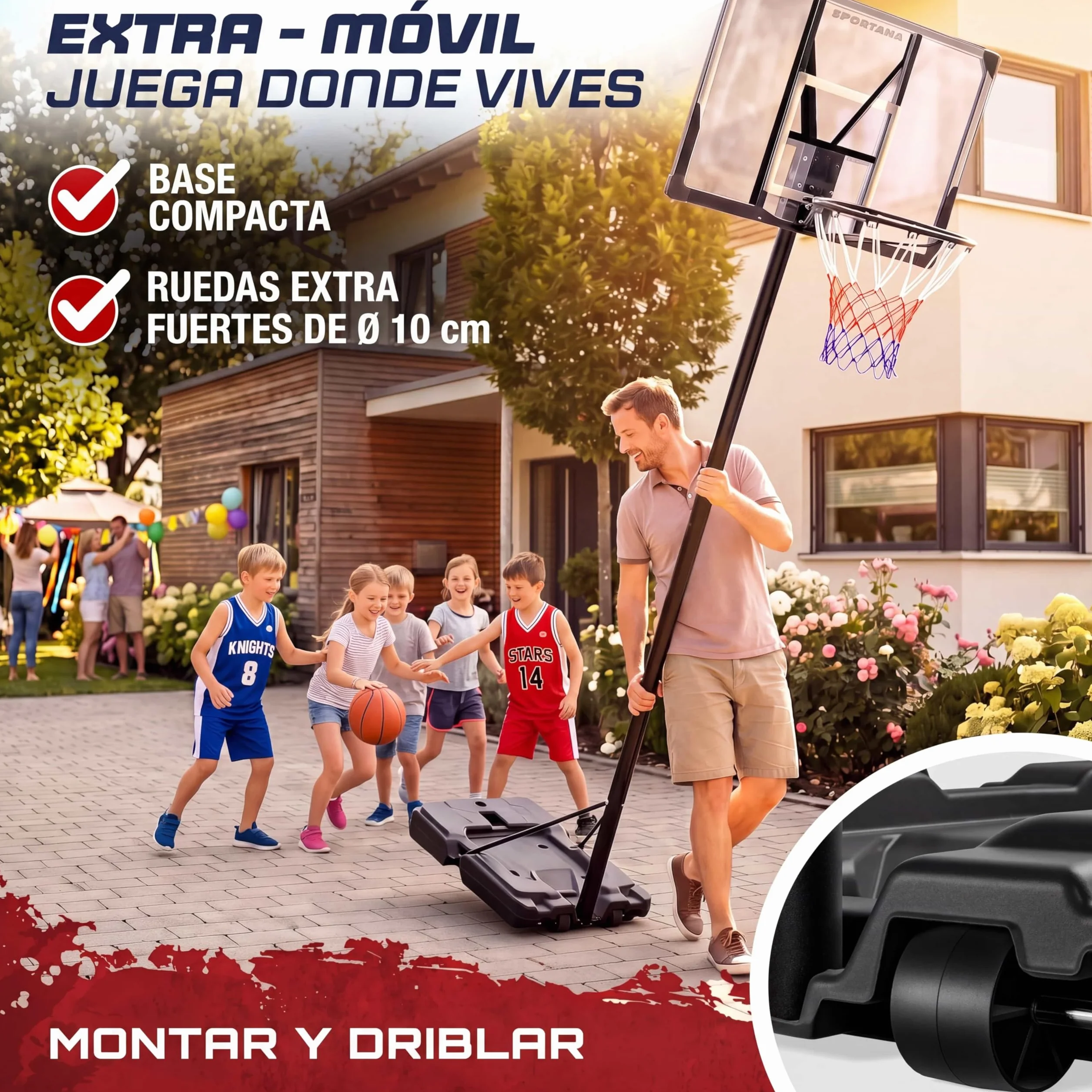 Canasta Baloncesto Exterior Altura Regulable 135-305 cm Soporte Portátil Base Rellenable 60 kg Aro Amortiguador Ø45 cm