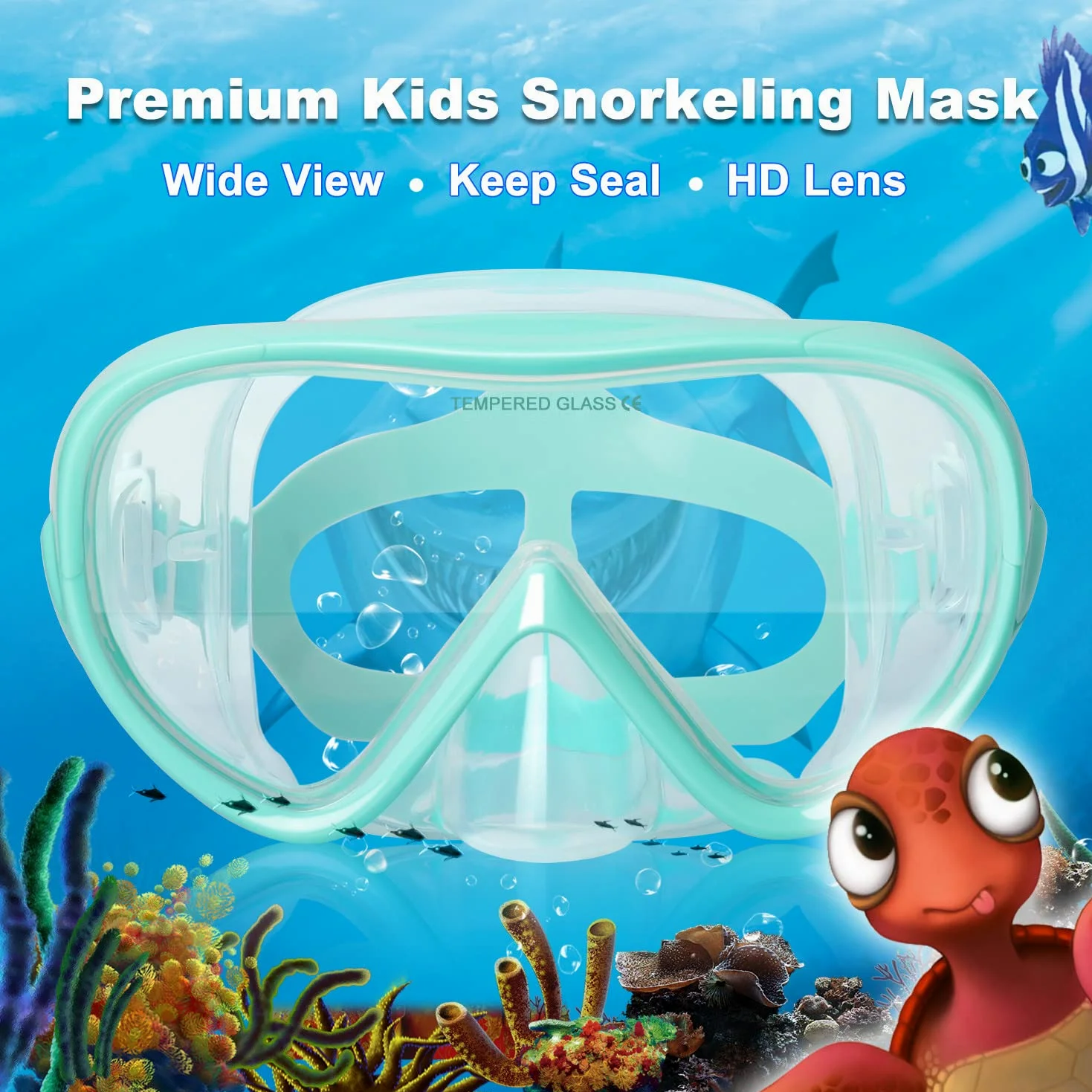 Gafas de buceo para niños, máscara de buceo panorámica de 180°, máscara de buceo de vidrio templado, máscara de natación para niños, máscara de buceo de silicona, máscara de natación, incluye