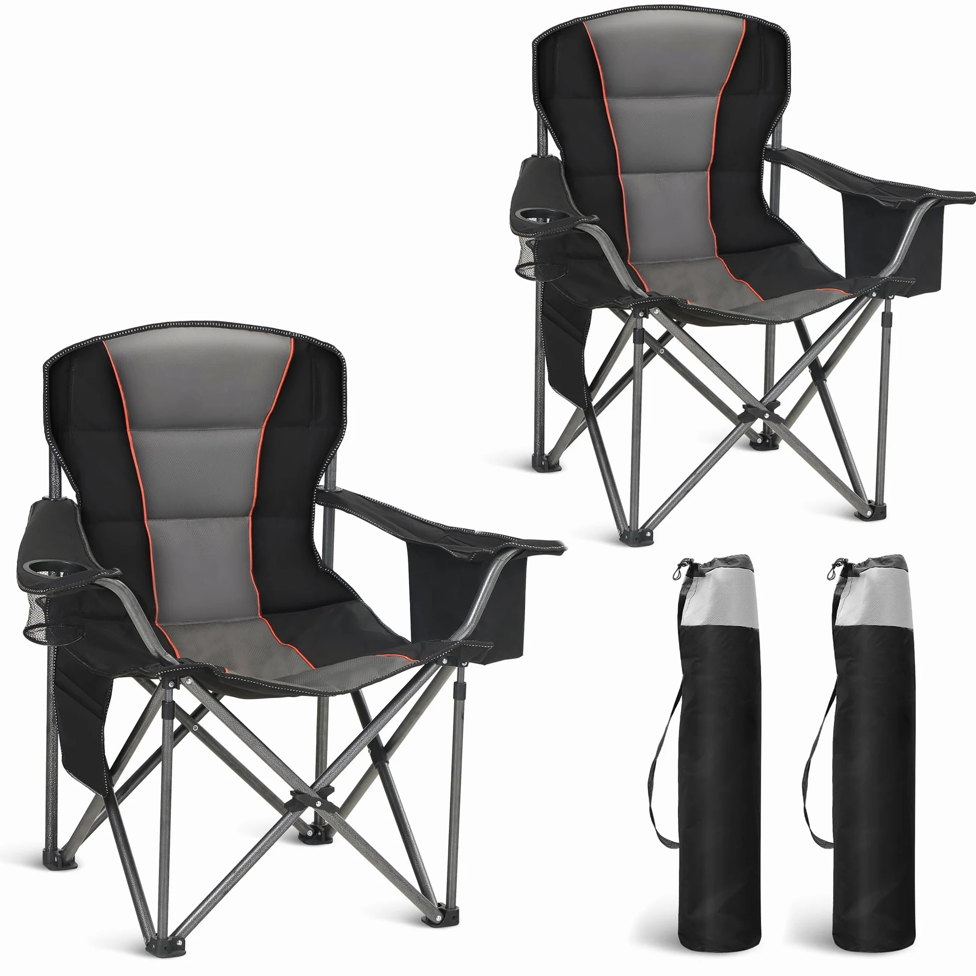 LET'S CAMP Silla plegable de camping con soporte para bebidas, plegable, hasta 200 kg, juego de 2 unidades