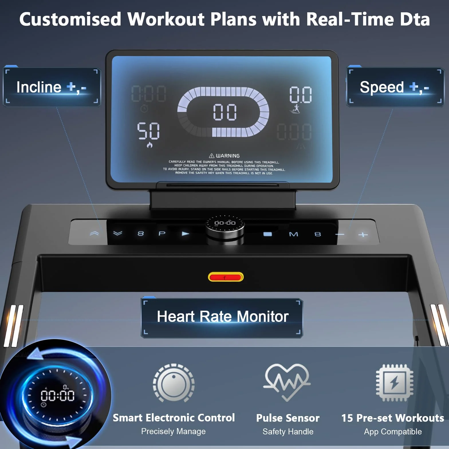 Cinta de Correr, 7HP Cinta de Correr Plegable con 1-20 km/h, Inclinación del 15%, Carga de 180 kg, Compatible con App, Sensor de Pulso, Pantalla LED Giratoria para Casa y Oficina