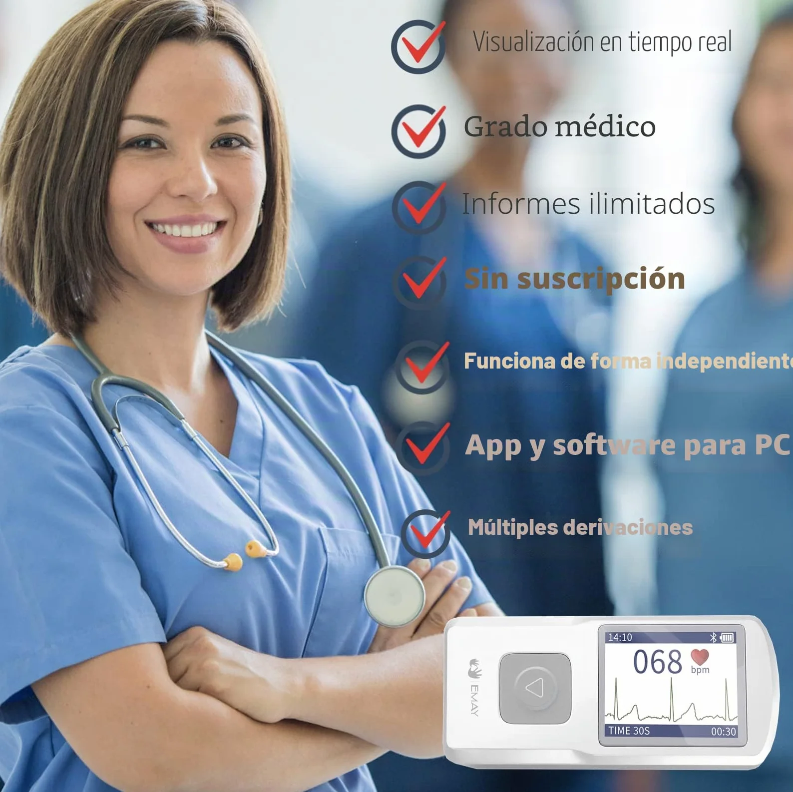 EMAY Monitor Inalámbrico de Salud Cardíaca (para iPhone y Android, Mac y Windows), Monitor Portátil de Frecuencia Cardíaca y Ritmo