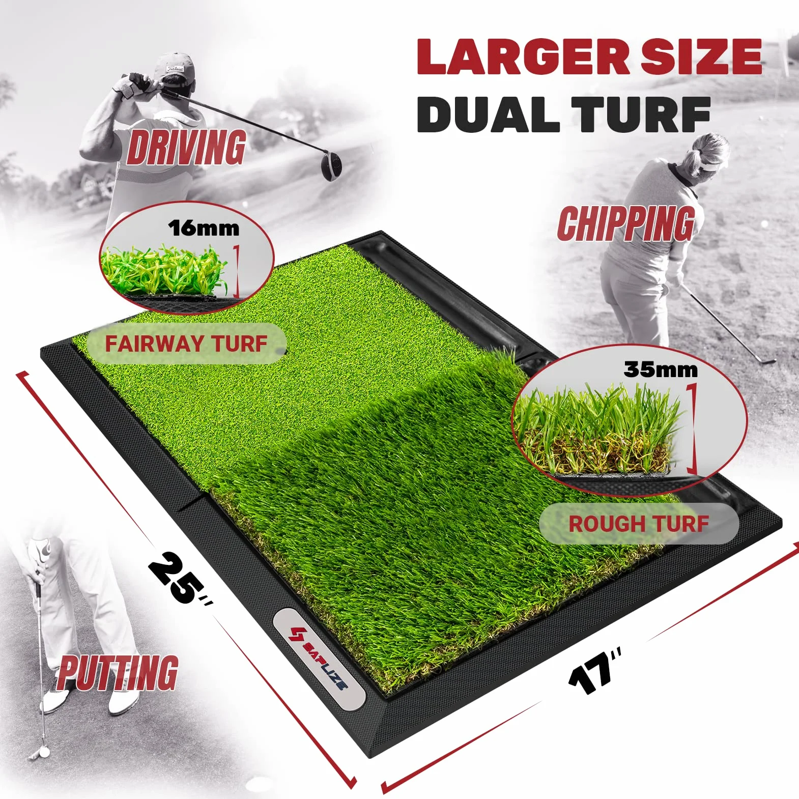 Tapete de Golf SAPLIZE con Bandeja para Pelotas de Golf y Base Resistente