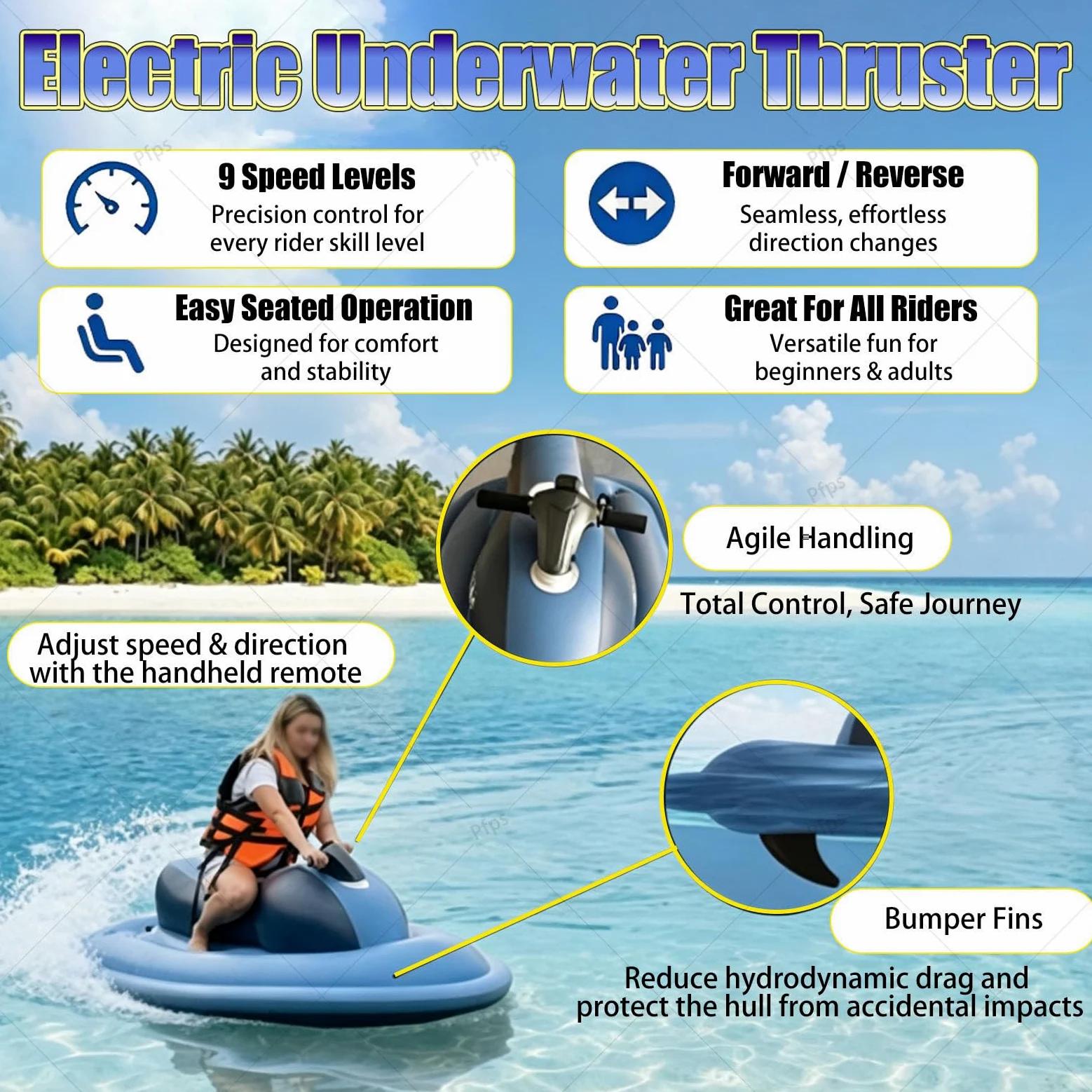 Moto Acuática Eléctrica Hinchable Y Plegable, con Hélice Subacuática De 500 W, Autonomía De 130 Minutos Y Estabilizador Desmontable De Doble Aleta para Practicar Kayak Y Buceo Nothruster