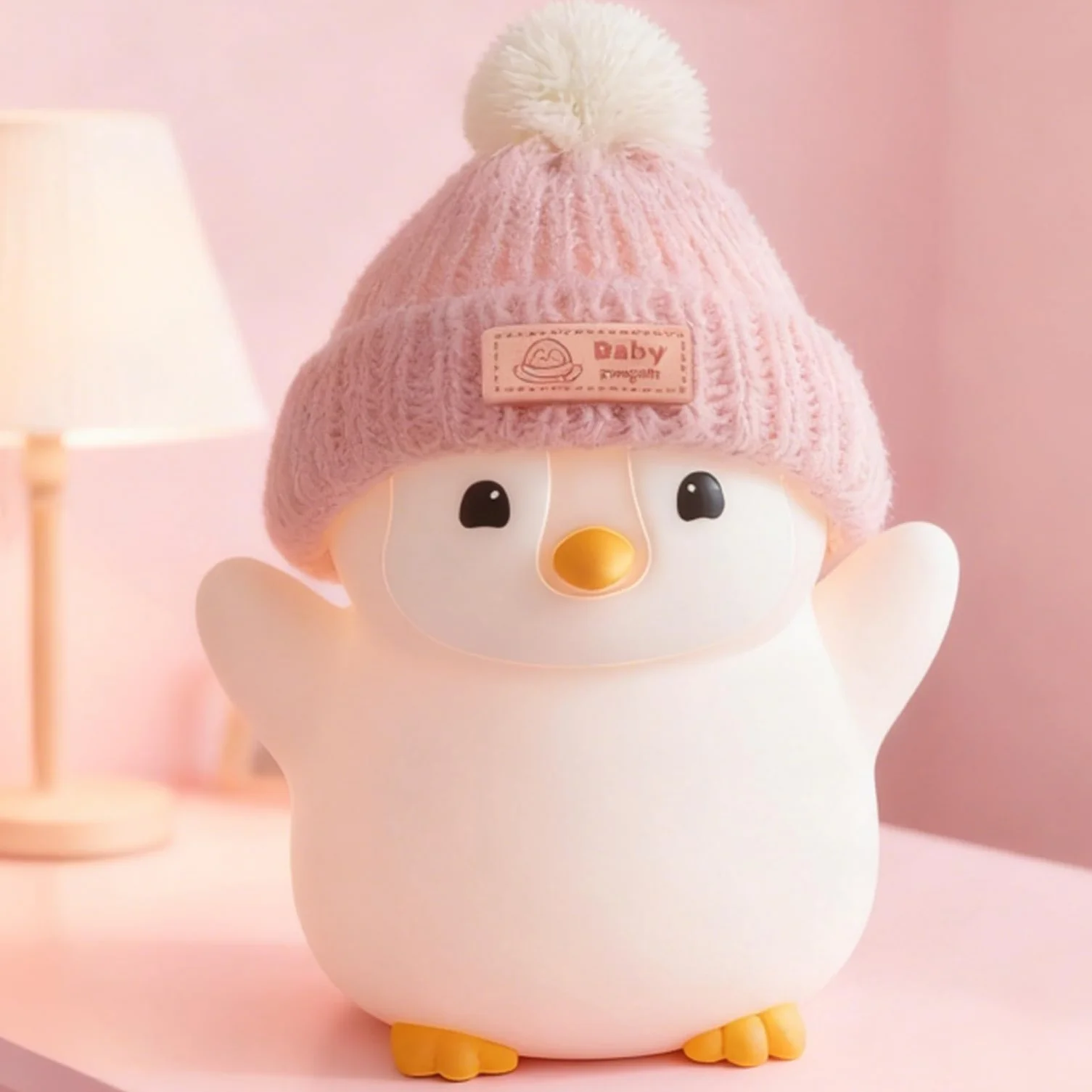 FAMIDUO Luz Nocturna Bebe Pingüino de Silicona con Control Táctil LED Recargable Temporizador 20 Minutos