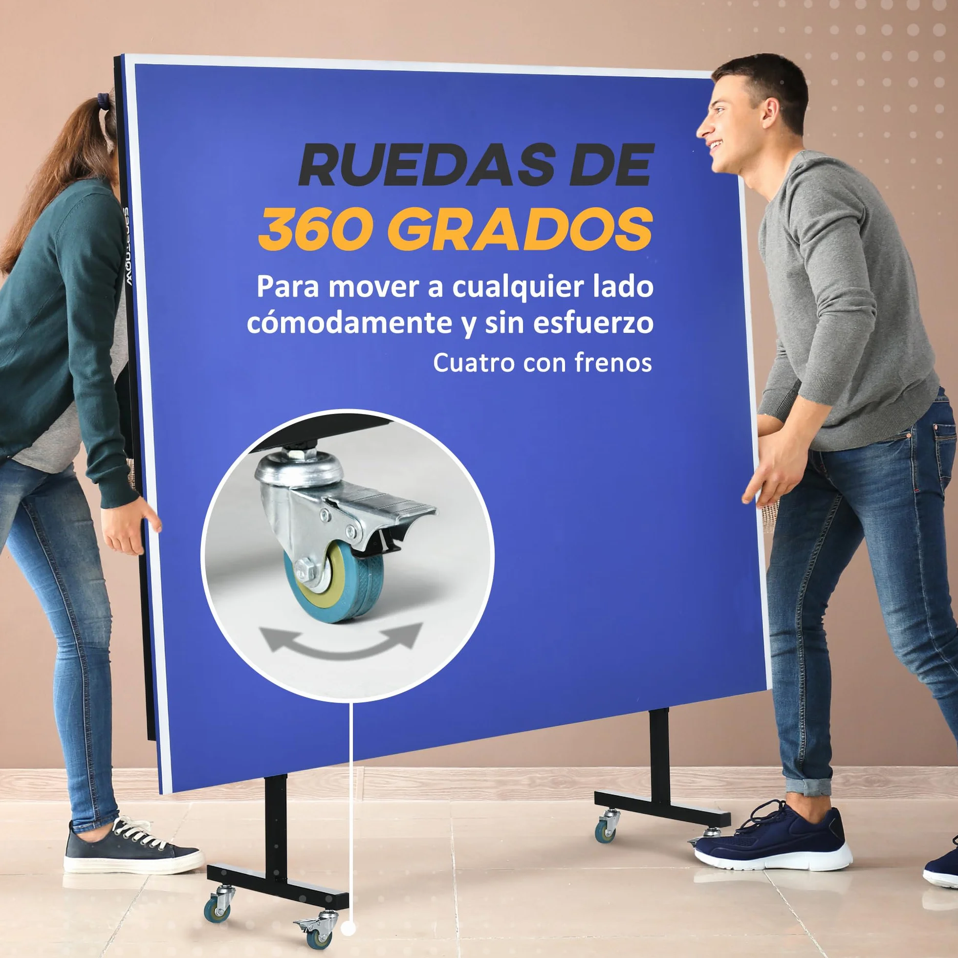 SPORTNOW Mesa de Ping Pong Plegable Profesional Tamaño Estándar con Ruedas 274x152,5x76 cm Azul