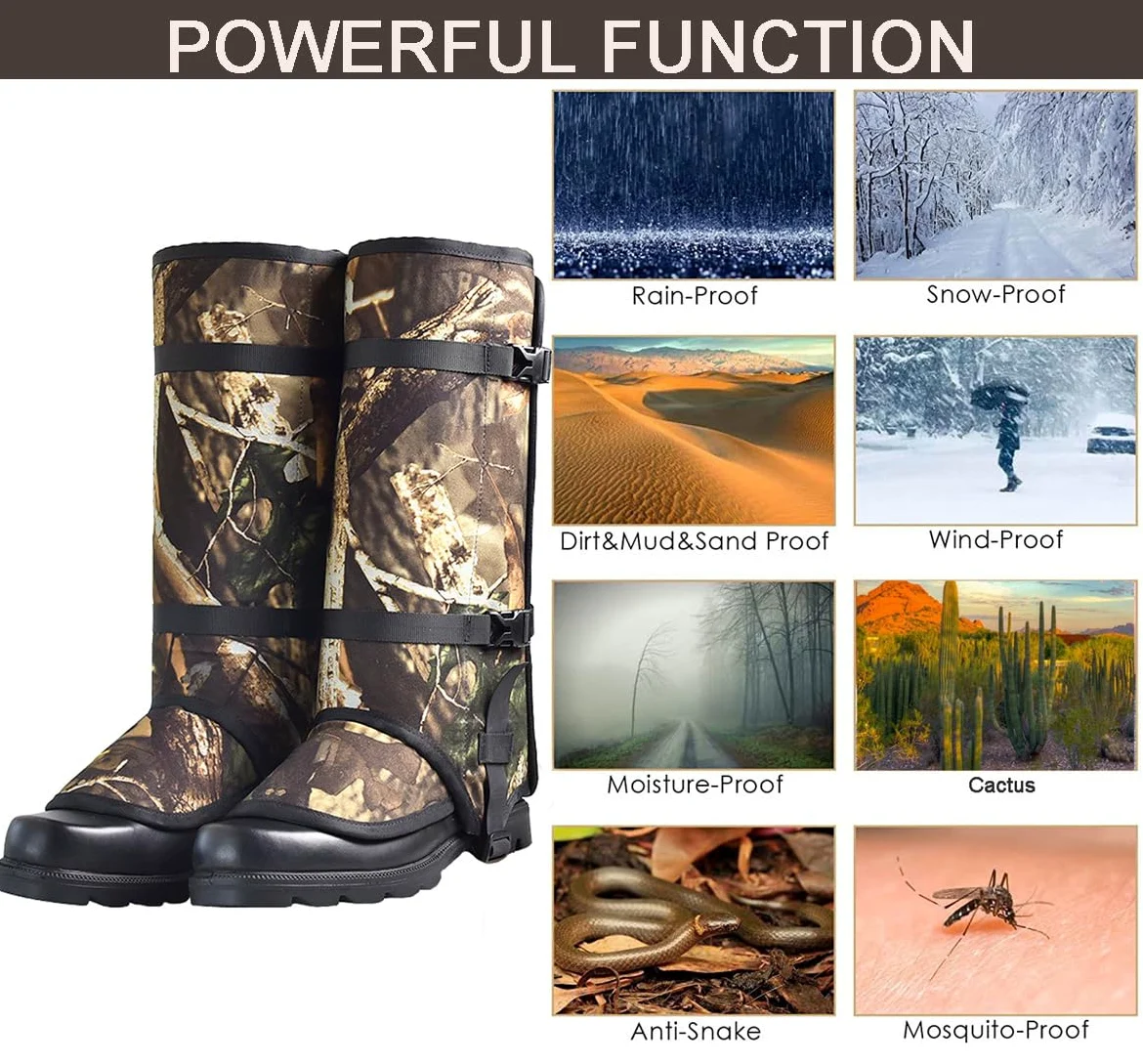 Polainas de Serpiente Caza, Impermeable Leggings de Serpiente Anti-Mordedura, Transpirable Polainas de Nieve para Hombre y Mujer, Piernas, Senderismo, Esquí, Senderismo, Escalada
