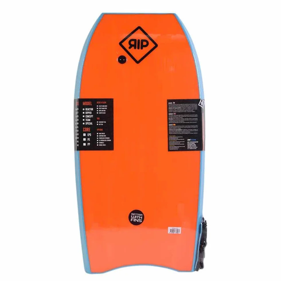 RIP Reactor EPS 40 Bodyboard CXLPE 4 mm Deck Crescent Tail Stringer de fibra 50/50 Simple Rail