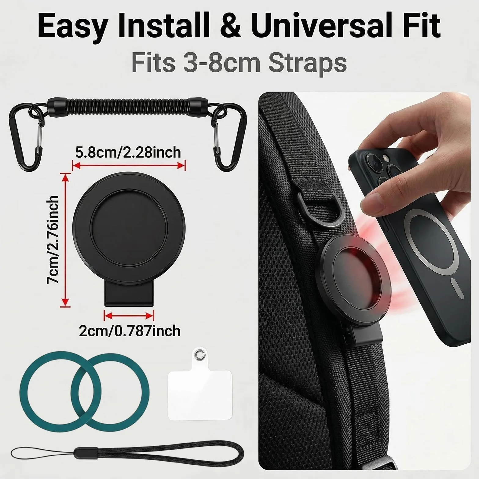 Clip magnético para teléfono móvil, soporte magnético con pinza de fijación en correa de mochila, ideal para senderismo y actividades al aire libre