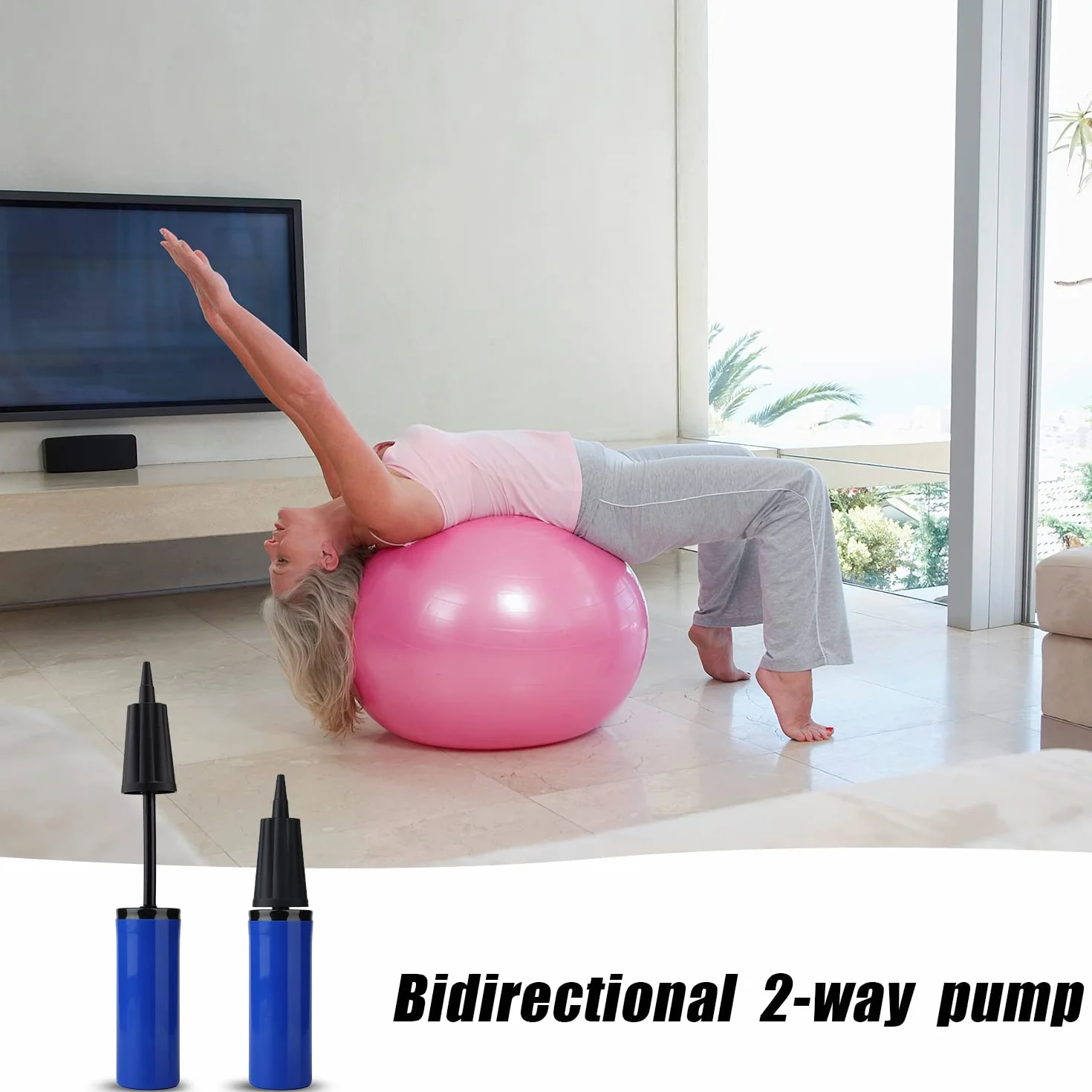 TOYMIS Bomba de Aire Pelotas, Bomba de Mano para Inflador de Pelota de Yoga Inflable con Kit de Reemplazo de Tapón de Pelota de Ejercicio para Inflador de Pelota de Ejercicio