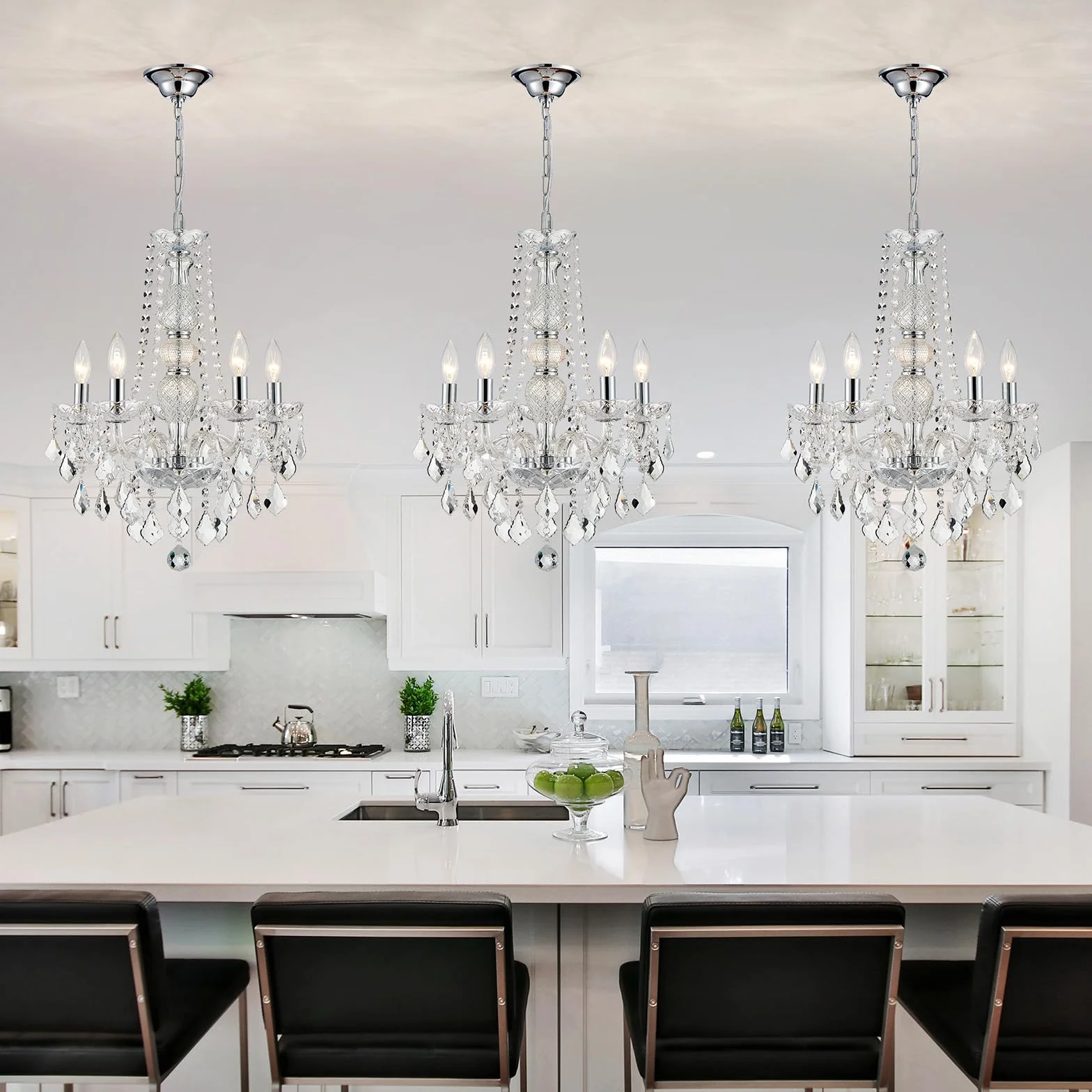 WUZUPS Crystal 5-Light Candle Chandelier Flushmount Chrome Ceiling Light, H 63.5cm x W 50.8cm, E14