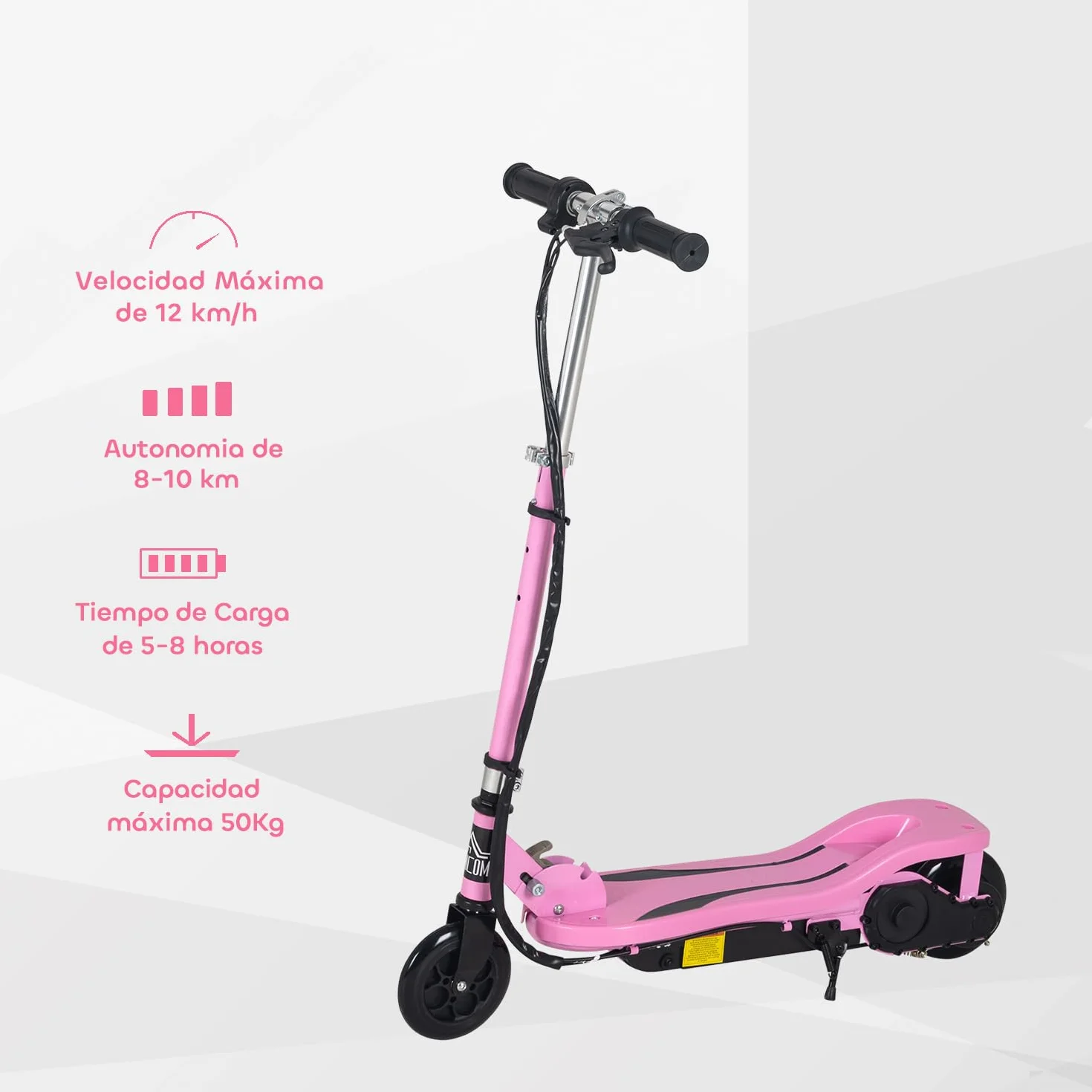 HOMCOM Patinete Eléctrico Plegable para Niños de 7-14 Años, Patinete Eléctrico con Velocidad MAX. 12 km/h, Alcance de 8 km, Altura Ajustable, Freno de Mano