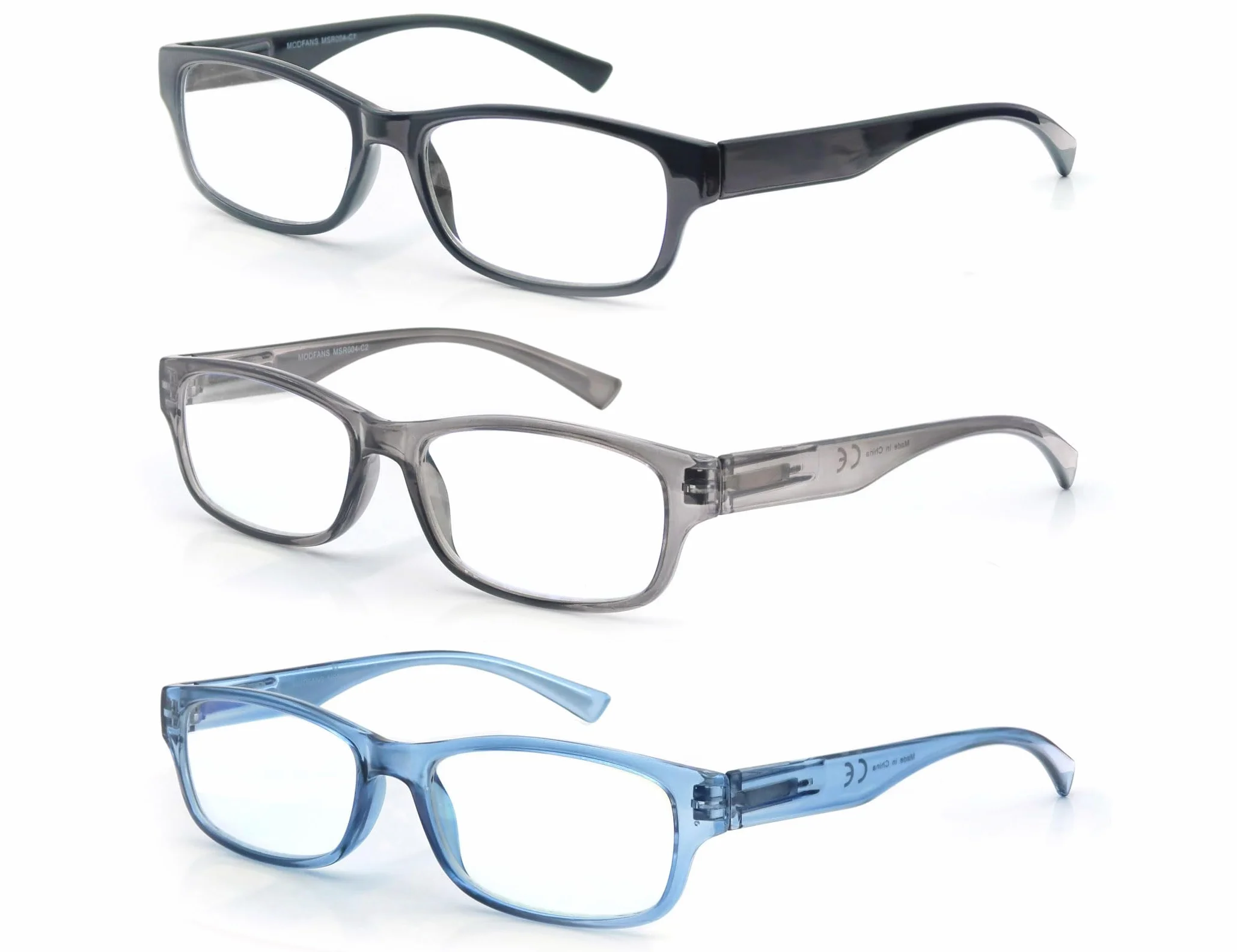 MODFANS Pack de 3 Gafas de Lectura para Presbicia Hombre Mujer Negro Gris Azul