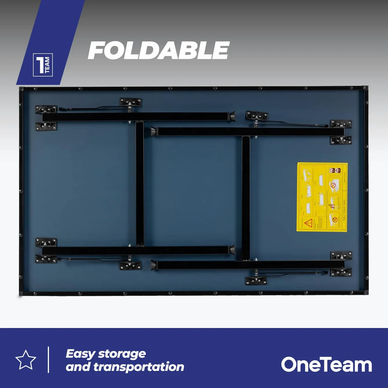 OneTeam Mesa de Ping Pong para Juegos de Interior con Rejilla y Placas Plegables con 2 Compartimentos para Bolas y palés, Ruedas de Transporte con función de Bloqueo