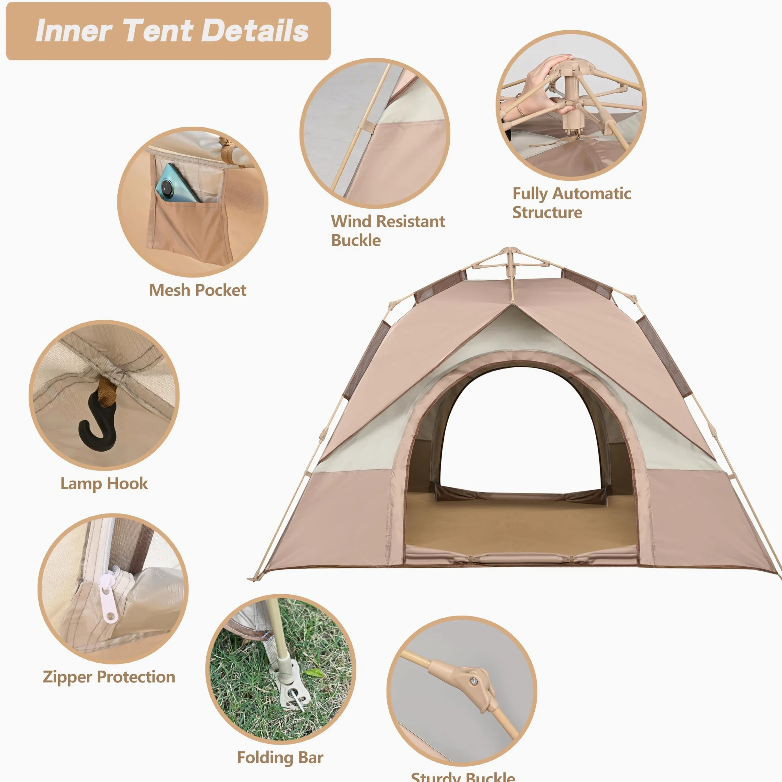 Tienda de campaña automática para 2 a 6 personas para 4 estaciones, impermeable y resistente al viento, tienda de campaña con puerta y ventana para acampar familiar al aire libre, senderismo, caza