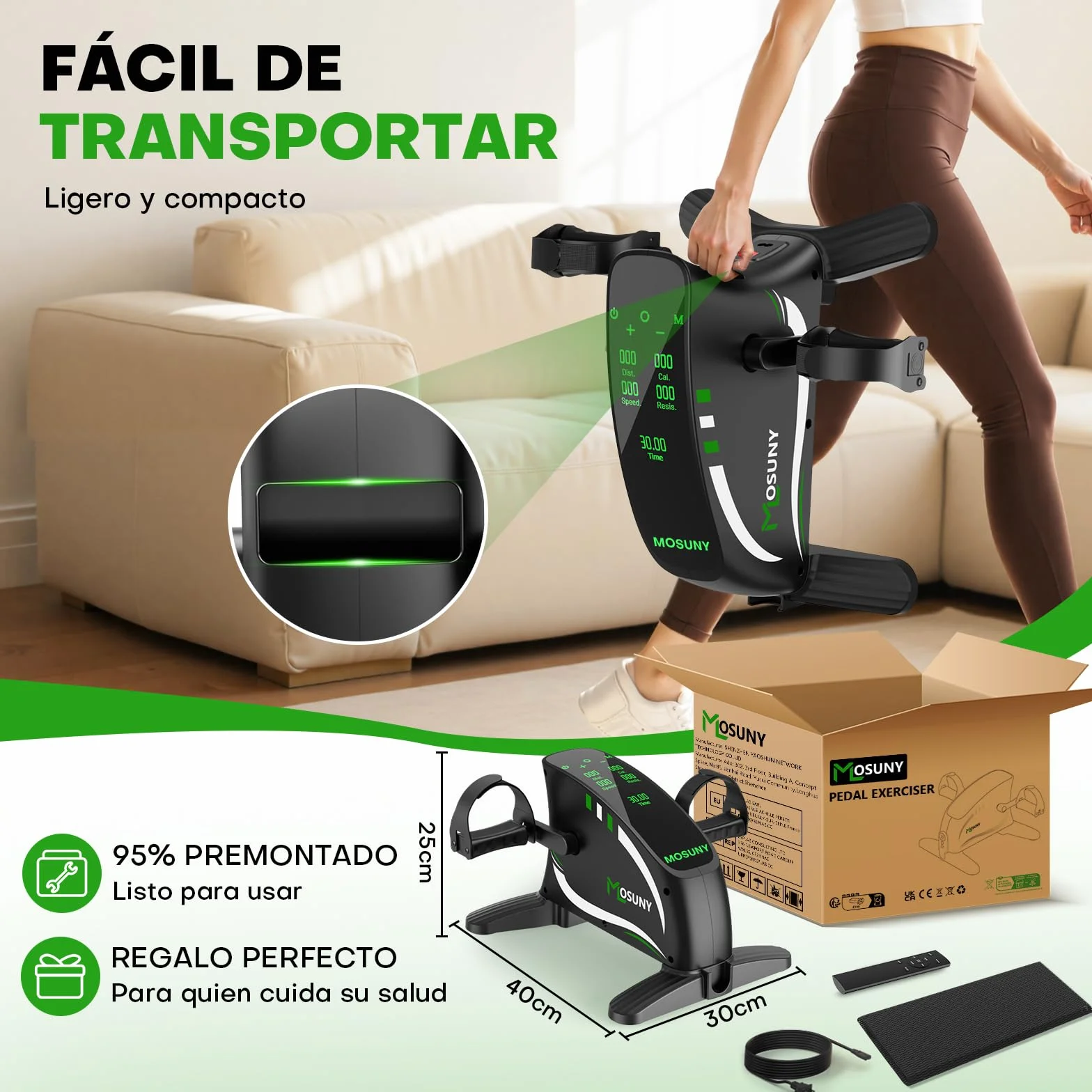 Pedales Estaticos, 2026 Pedales Estaticos Personas Mayores con Resistencia + Velocidad, Mini Bicicleta Estática para Ancianos, Pantalla Grande&Tapete Antideslizante, Ejercicios para Hogar y la Oficina