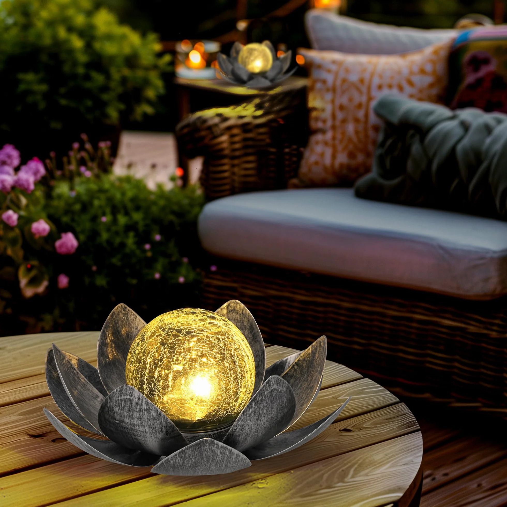 GIGALUMI Luces Solares Jardín Exterior Flores Loto IP44 Impermeable Gris