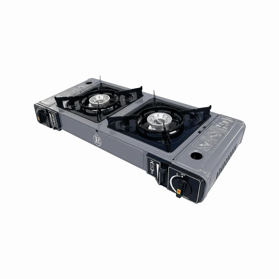 Intec – Hornillo de gas portátil 2 fuegos 3800 W encendido fácil Piezo seguro, cartucho de gas Butano, ideal estufa de camping, furgoneta y cocina exterior