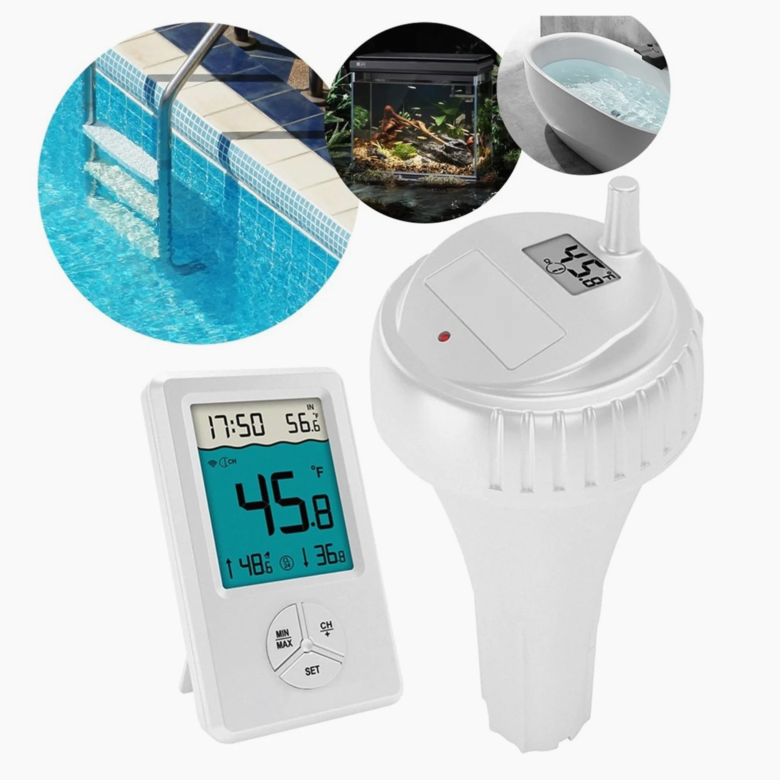 TermóMetro De Temperatura Del Agua Termómetro Digital Inalámbrico For Piscina, Resistente Al Agua IPX8, Fácil De Leer, For Piscinas, Jacuzzis, Estanques Pequeños Y Acuarios.