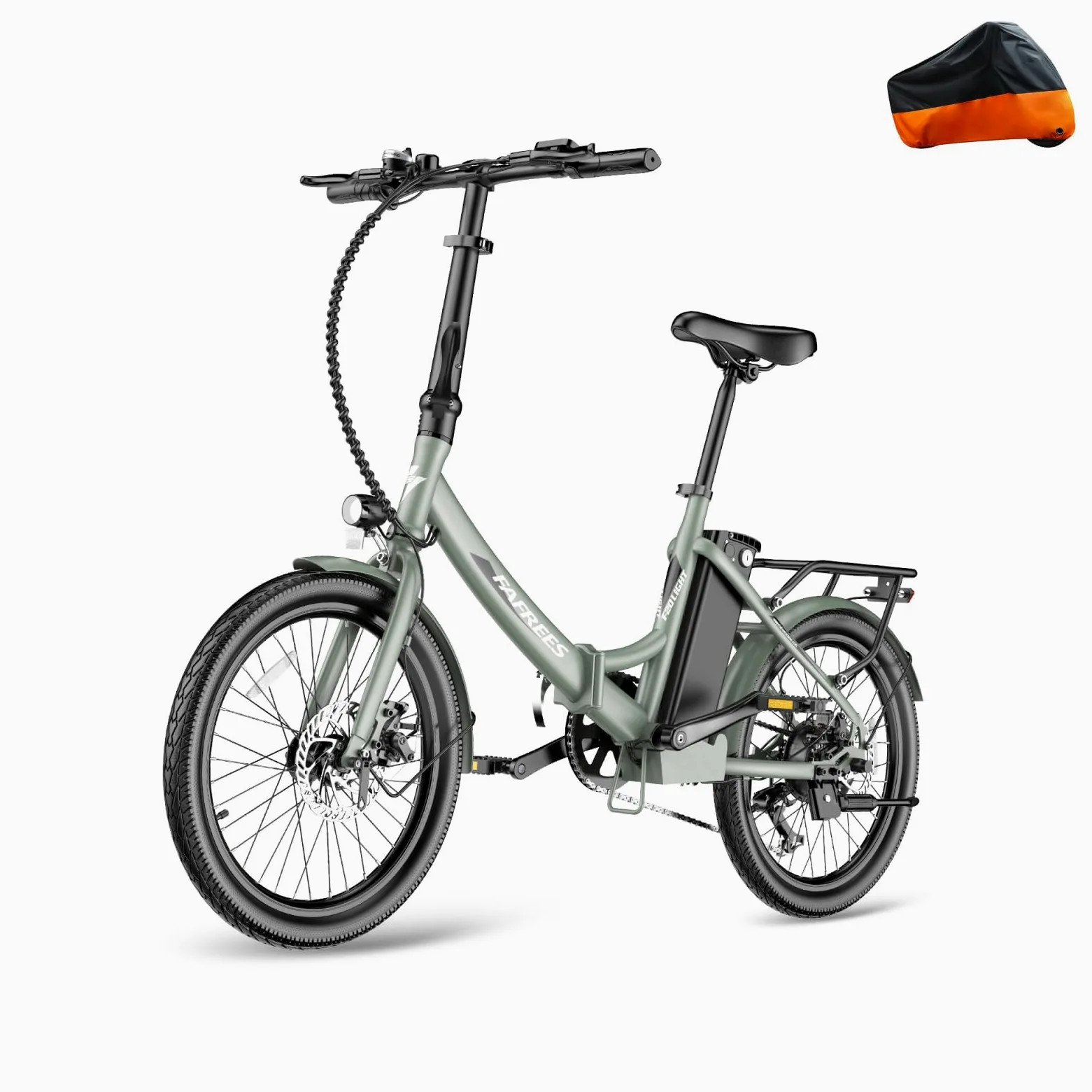 Fafrees F20 Light - Bicicleta eléctrica plegable (250 W, motor de 36 V, 14,5 Ah, batería de 20 pulgadas, 35 N.M, par de torsión de 25 km/h, color verde + cubierta para coche)