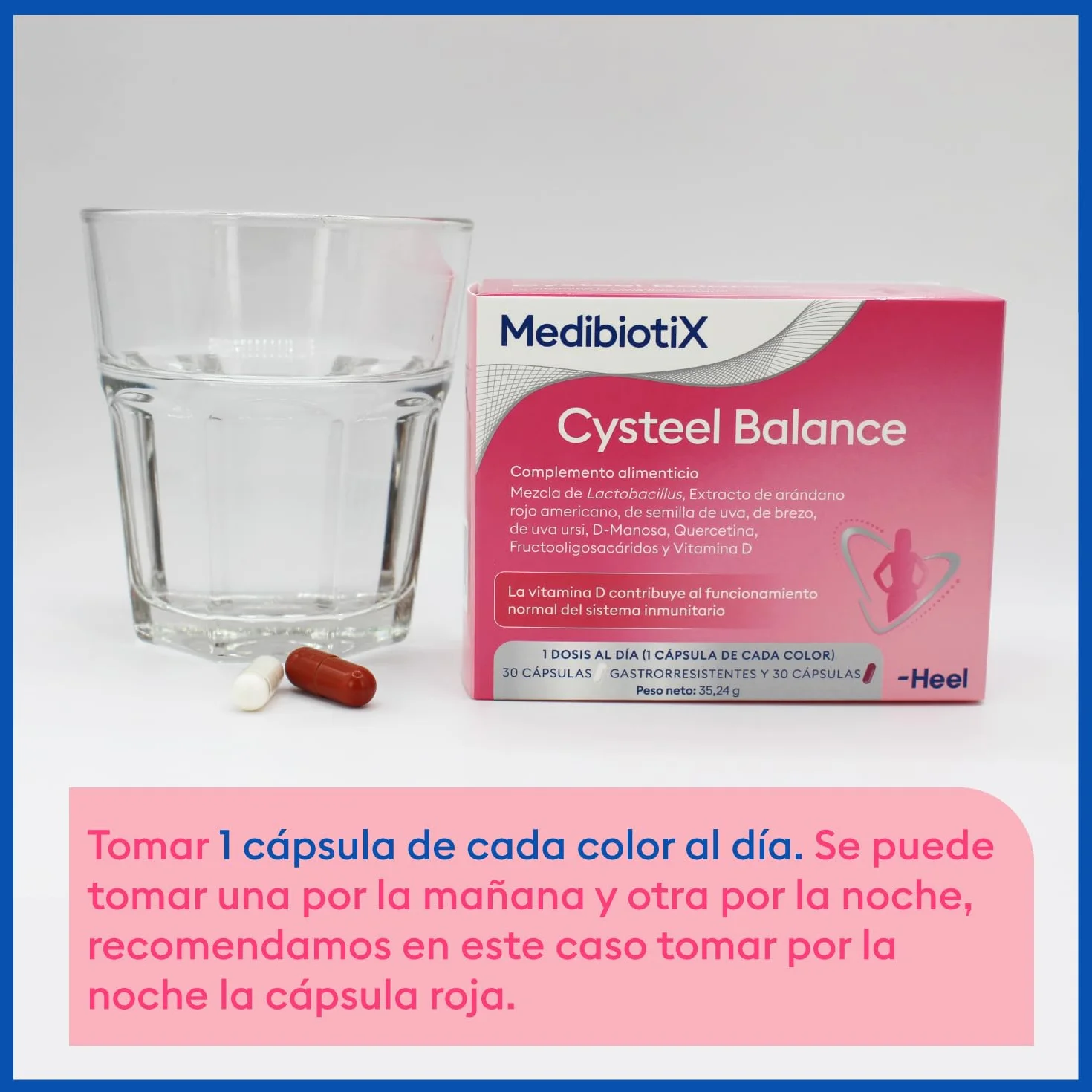 Cysteel Balance Heel Probióticos y Prebióticos D-Manosa y Arándano Rojo Bienestar Urinario Salud Íntima Femenina Cápsulas Gastrorresistentes 30+30