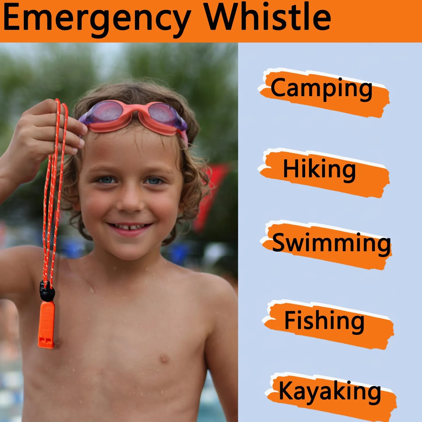Amzonly Silbato de emergencia, silbato de seguridad de 120 db, para supervivencia, para camping, senderismo, caza, barco, pesca, chaleco salvavidas, señalización de rescate, para niños, paquete de 5