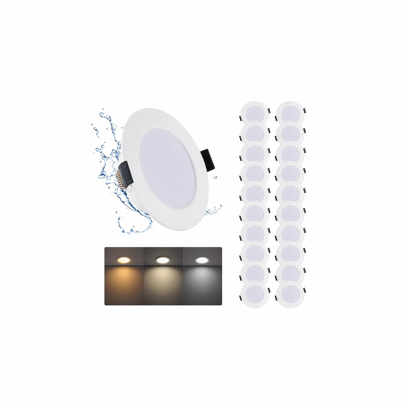 Focos LED empotrables 7W IP44 blanco cálido frío 3000K 4000K 6000K Ø95-110mm Lote 20