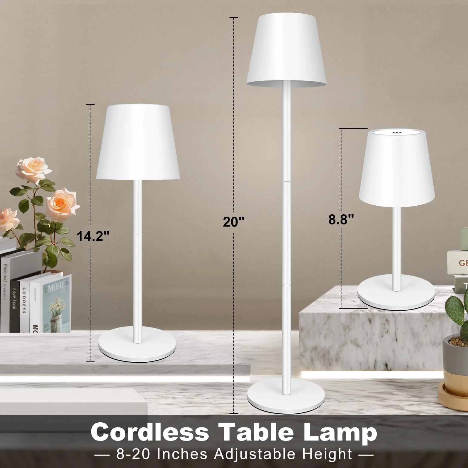 Lámparas LED de Mesa Inalámbrica con Batería 5000mAh USB-C 3 Temperaturas de Color Ajuste Táctil IP54 Resistente al Agua