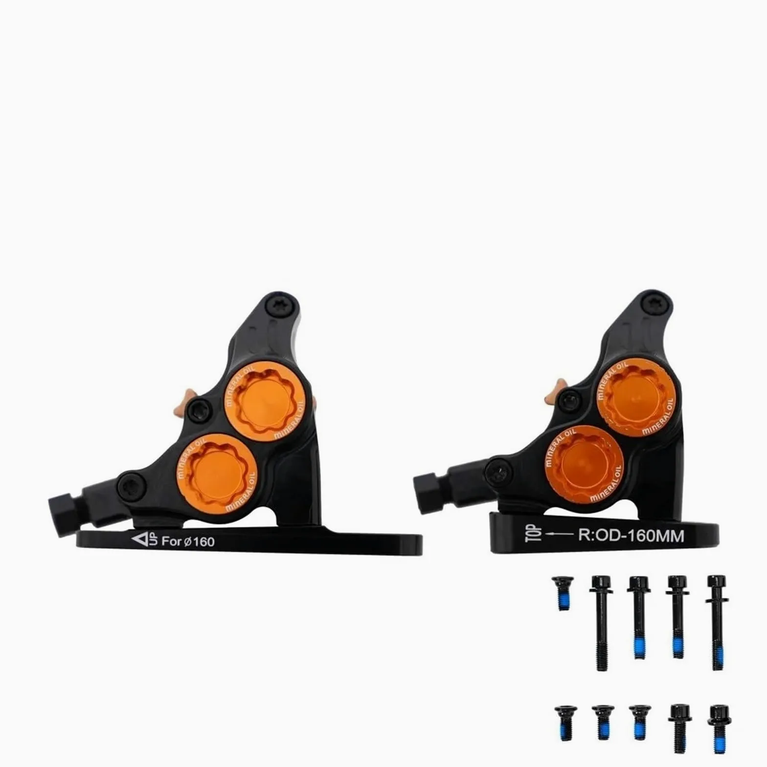 Pinzas de Disco hidráulico de Montaje Plano de 4 pistones, Abrazaderas de Aceite Mineral, Frenos térmicos CNC de Aluminio para Bicicleta de Carretera(No Rotor Black)