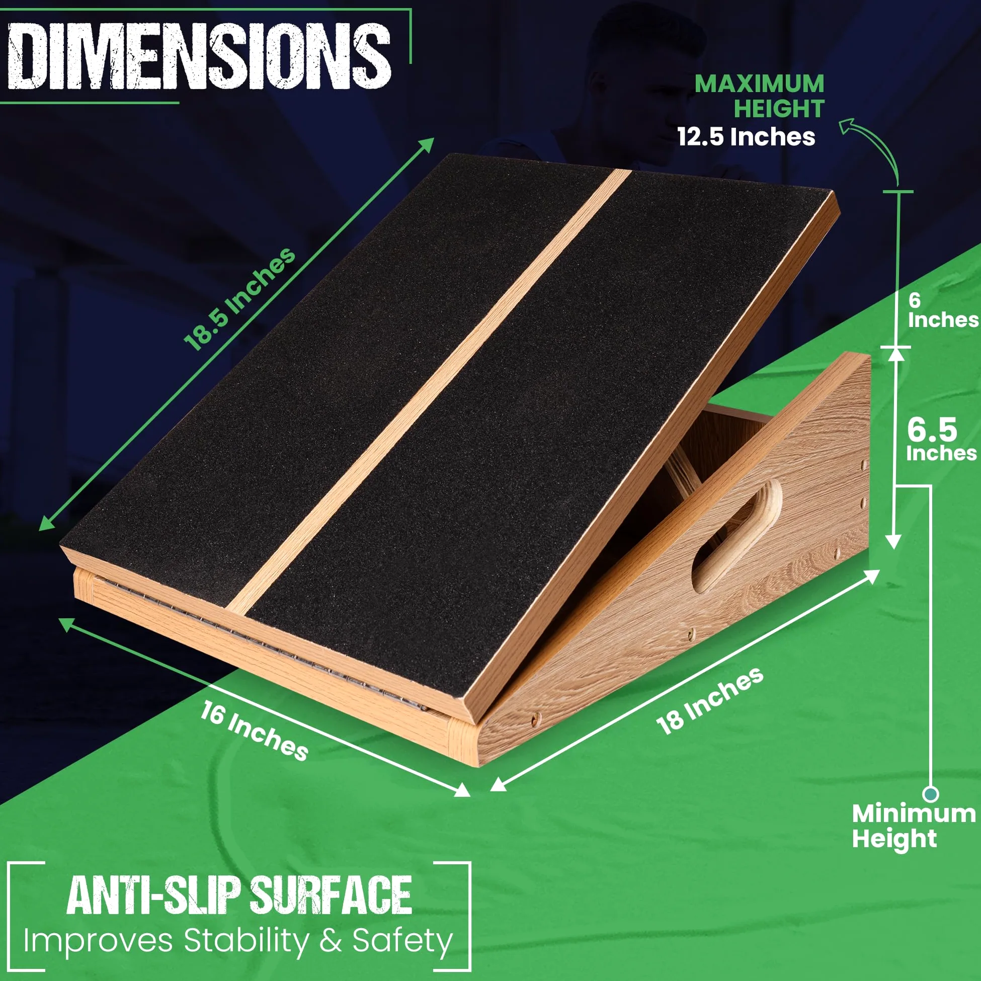 Tabla inclinada profesional de madera grande para estiramiento de pantorrillas, estirador de pantorrilla inclinado ajustable para prevención de lesiones, tabla de estiramiento de tobillo con