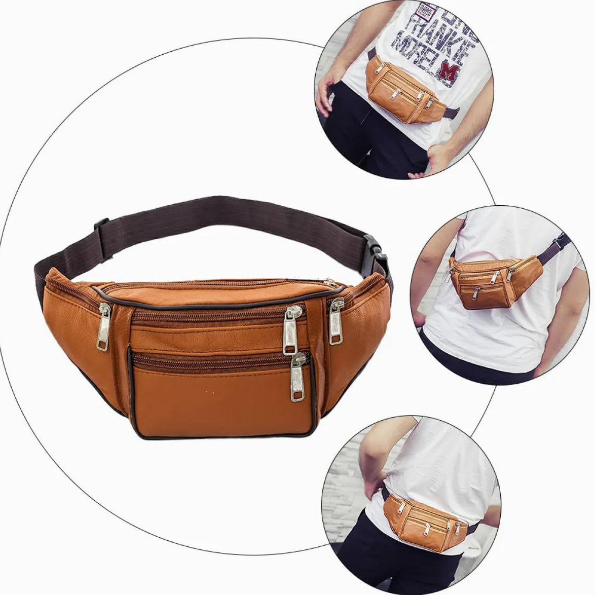 Mipcase Riñonera para Hombre de PU Resistente y Antideslizante Diseño Simple y Elegante Bolsa Multifuncional para Cintura para Viajes y Uso Diario