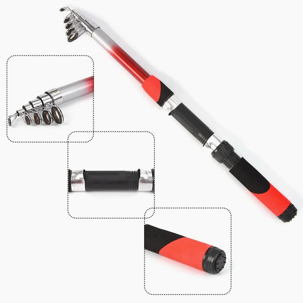 Kit Completo de Carrete de caña de Pescar con 2 cañas de Pescar telescópicas de 2,1 m, 2 carretes giratorios, señuelos de Pesca, anzuelos, Accesorios, bols,Combo de caña de Pescar y Carrete