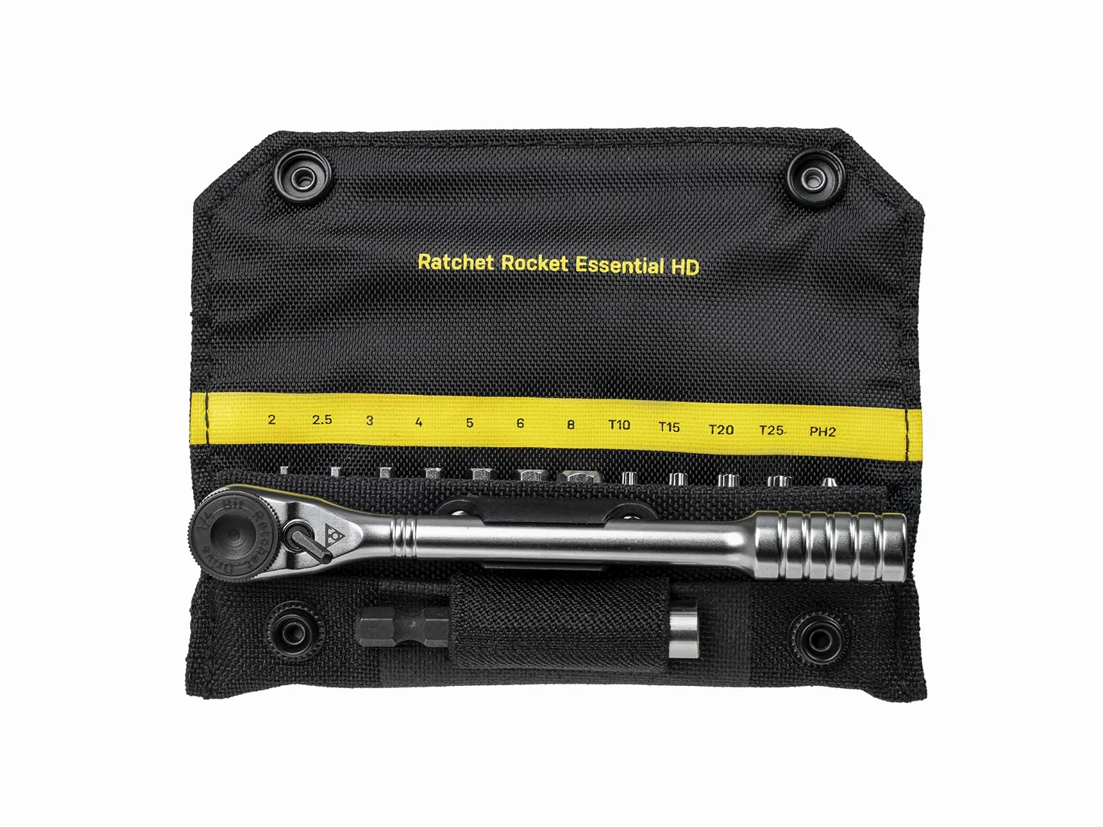 Topeak Ratchet Rocket Essential HD (TT2633) - Kit de herramientas de trinquete de alto par de 15 funciones - Capacidad de 60 Nm - 13 puntas - Soporte magnético para brocas - Funda de nailon 1000D | kits de herramientas para bicicleta