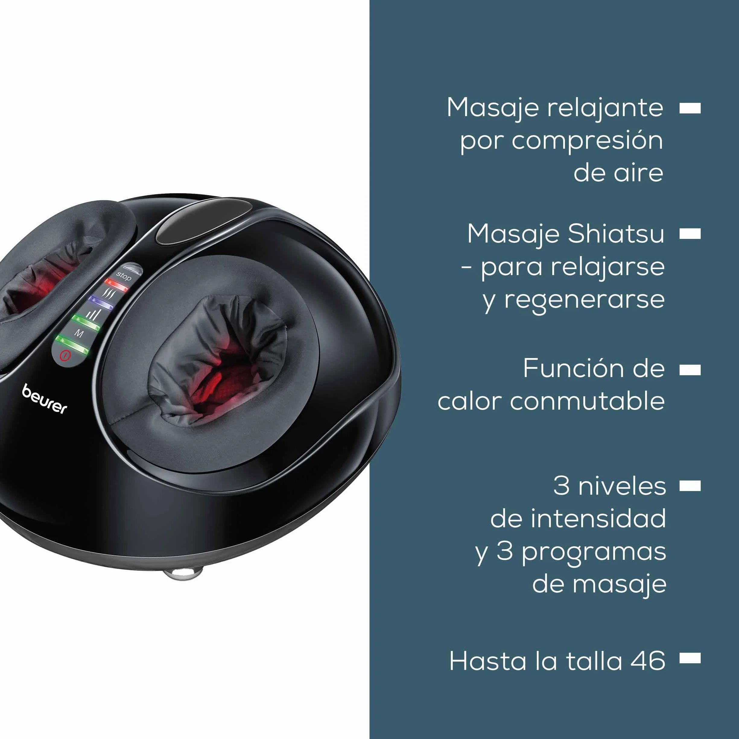 Beurer FM 90 Masajeador de pies Shiatsu, masaje por compresión de aire con calor conmutable, 3 programas de masaje