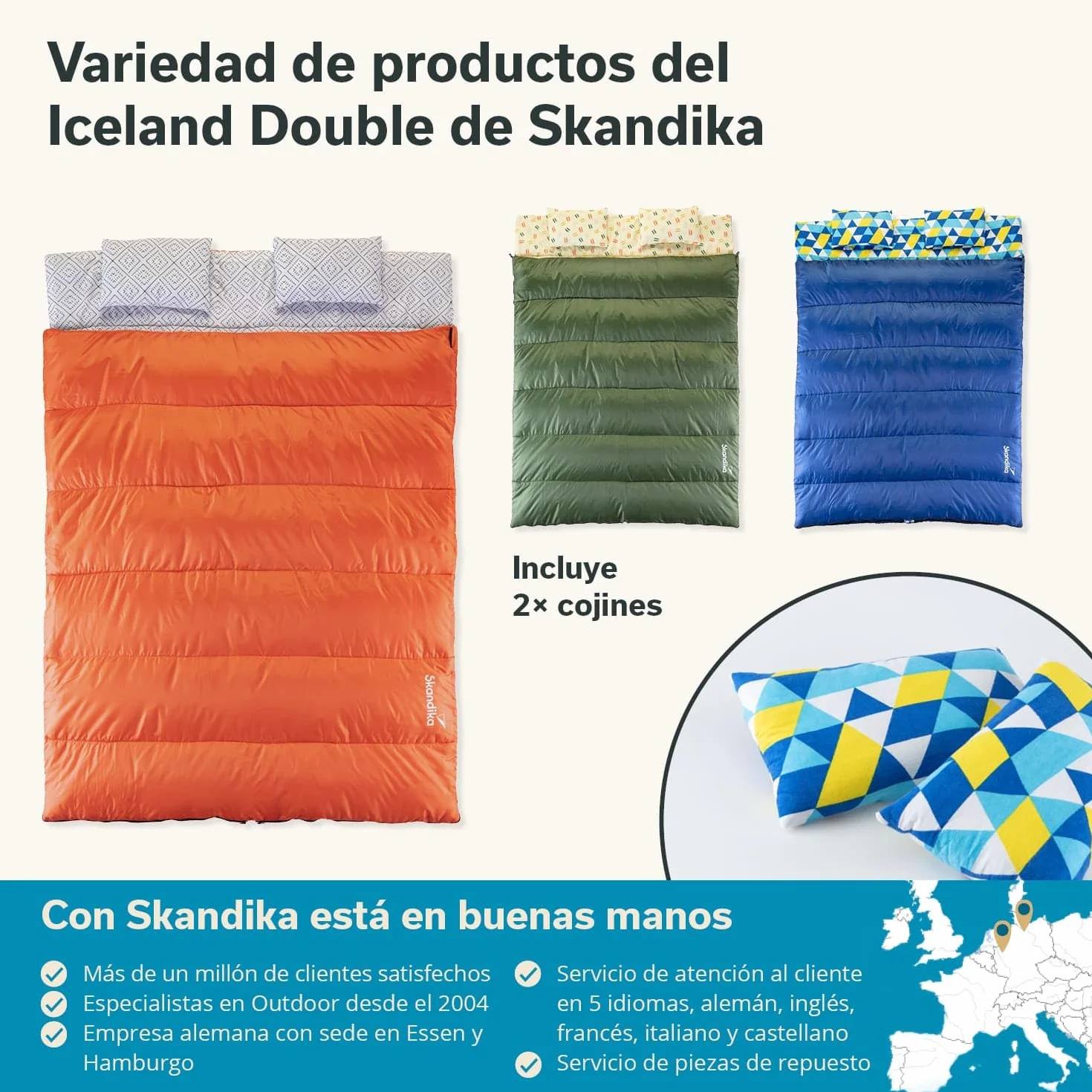 Skandika Iceland Saco de Dormir Doble de Franela XXL| con Forro de algodón para Adultos, Separable, hasta 0°C, 220 x 150 cm | Invierno Camping Senderismo
