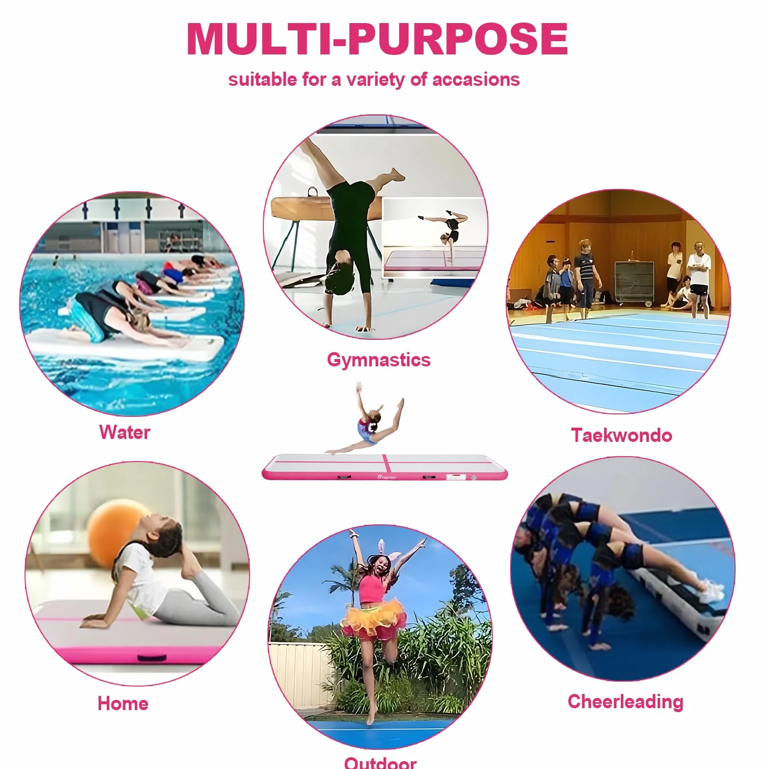 FBSPORT Airtrack Alfombrilla de entrenamiento 3/4/5 m 10/20 cm grosor con bomba de aire y bolsa de transporte esterilla de gimnasia hogar yoga aire libre tumbling