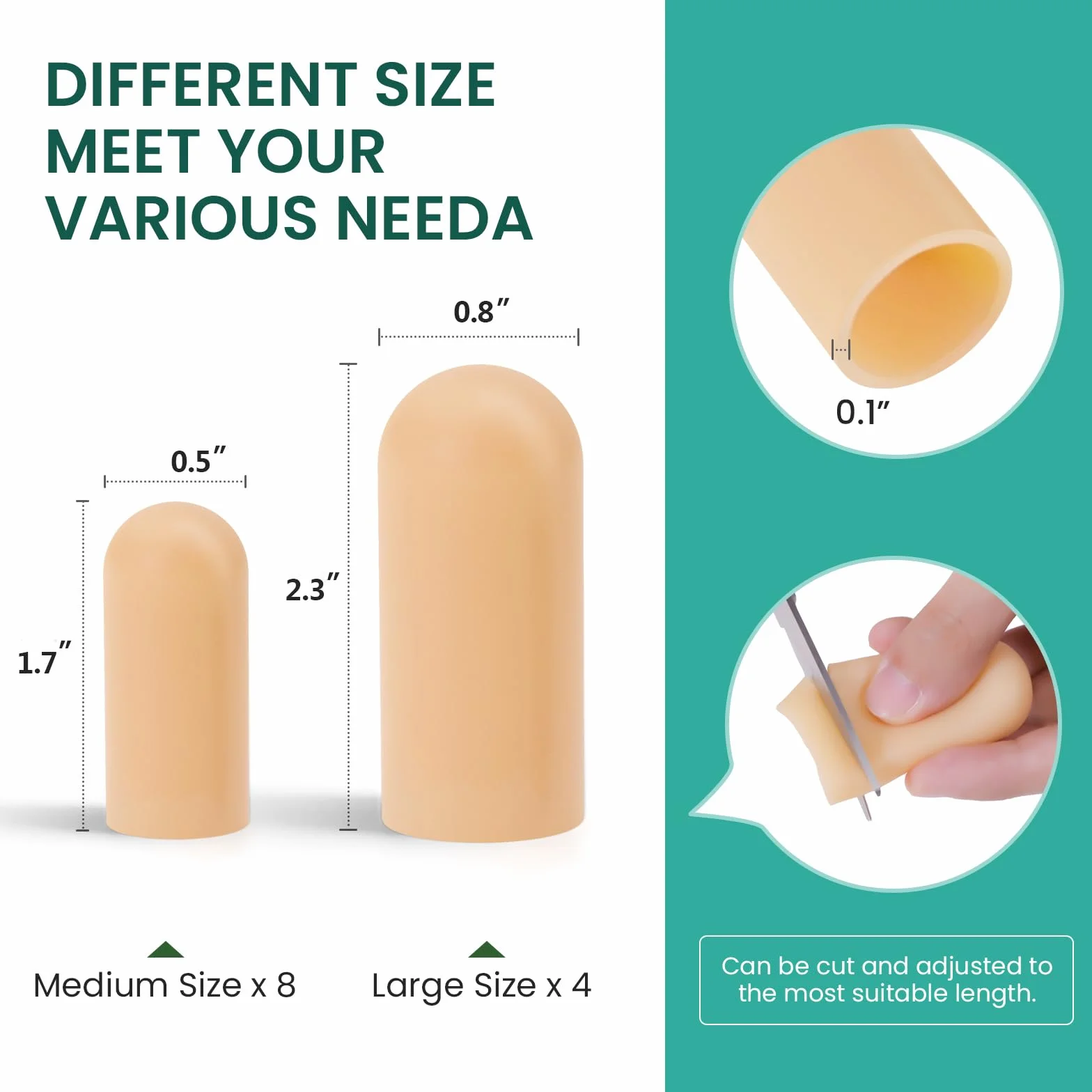 Welnove Protectores de Dedo del Pie de Silicona para Aliviar Molestias, Uñas Encarnadas, Callosidades y Ampollas (4 Large + 8 Medium, Beige)