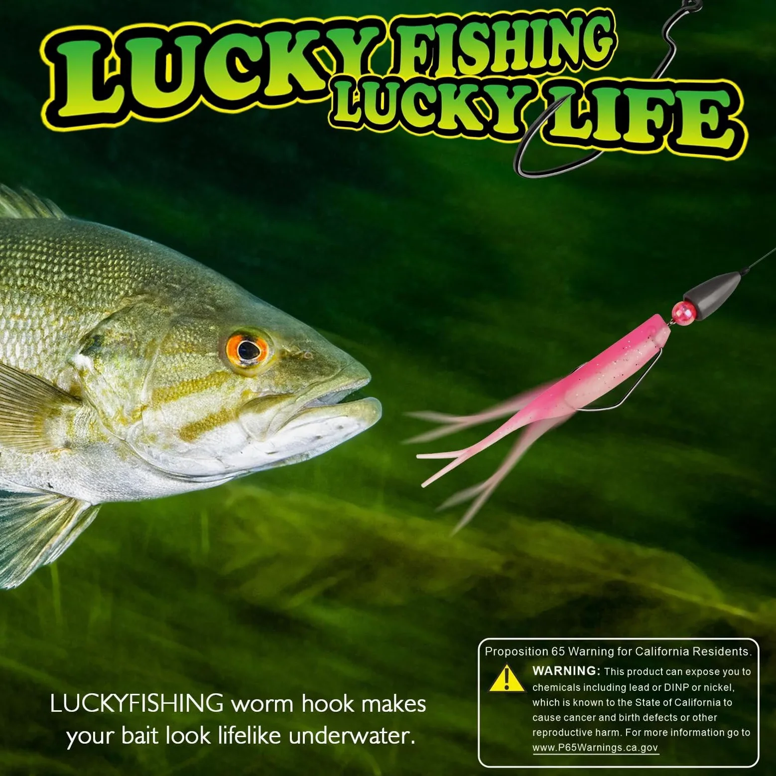 LUCKYFISHING EWG - Ganchos de gusano para pesca de lubina, 50 unidades, equipo Texas Offset para agua dulce y salada, tamaño 1 1/0 2/0 3/0 4/0 5/0