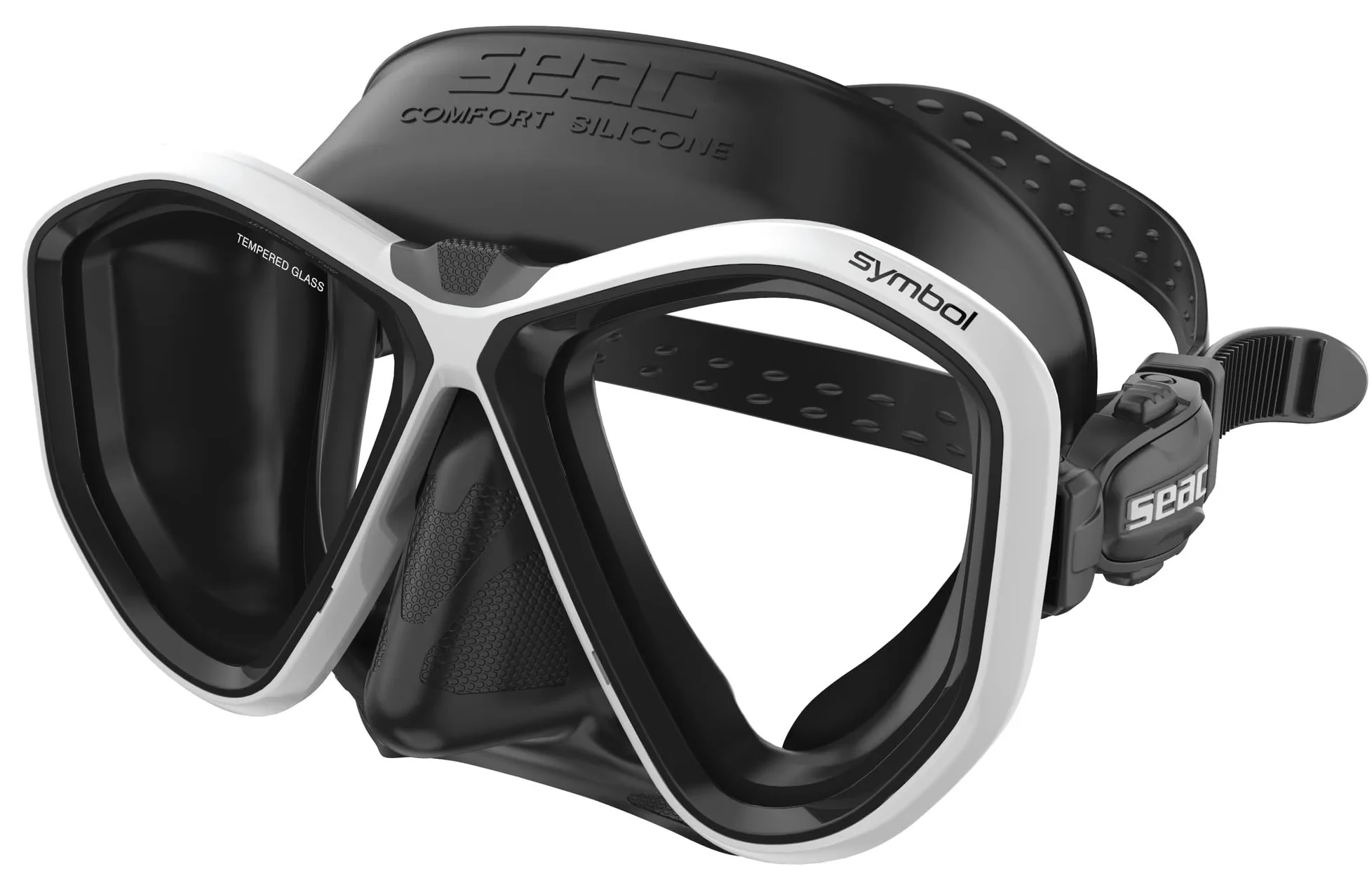 SEAC Symbol - máscara de Buceo Made in Italy con Dos Lentes y una Hebilla 3D Directamente en la Falda Unisex Adulto