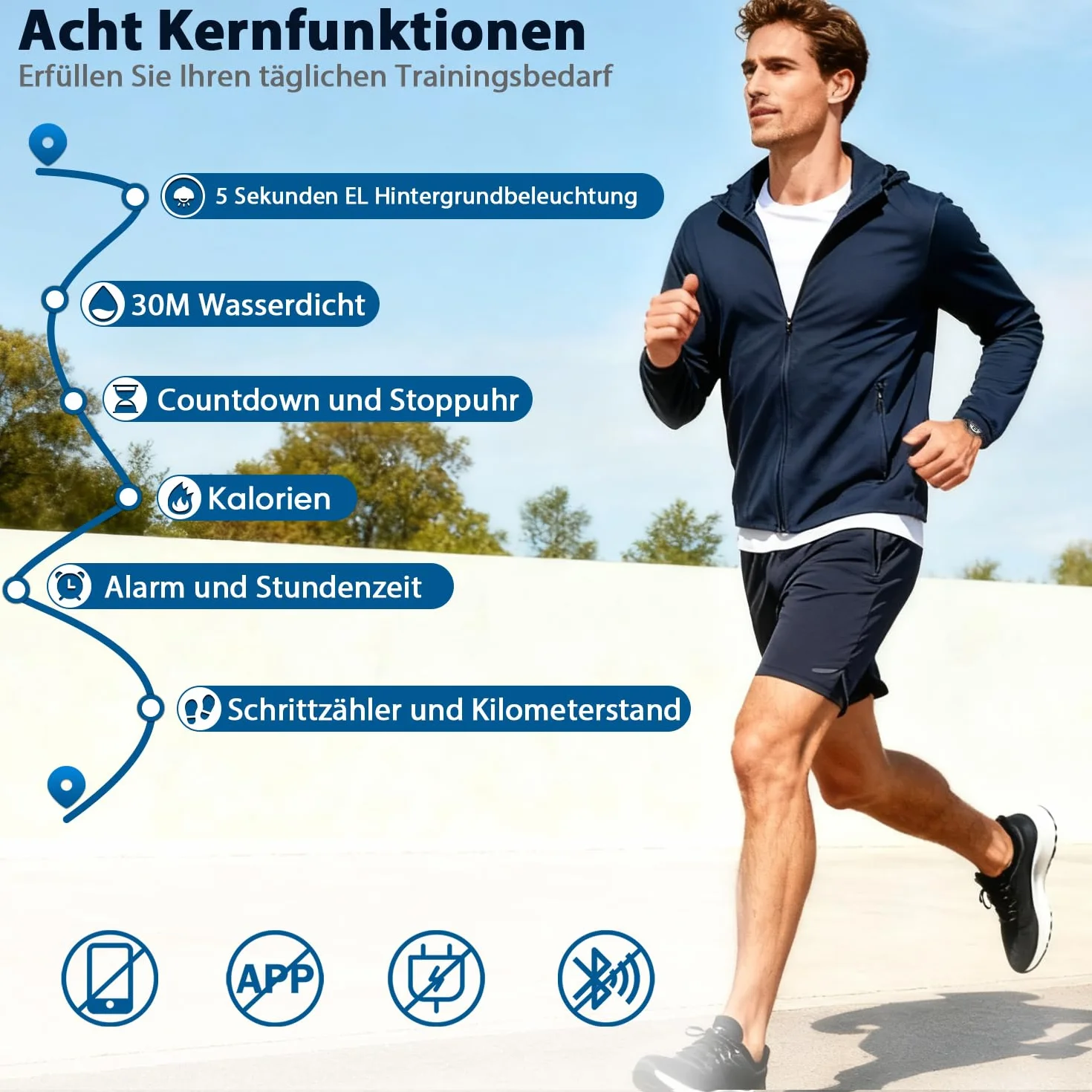 Reloj podómetro, resistente al agua, reloj digital, sin Bluetooth y aplicación, reloj para personas mayores con podómetro, contador de calorías, reloj deportivo para caminar/correr